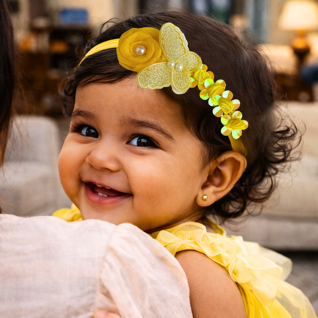 Designer Butterfly Floral Soft Headband - Yellow