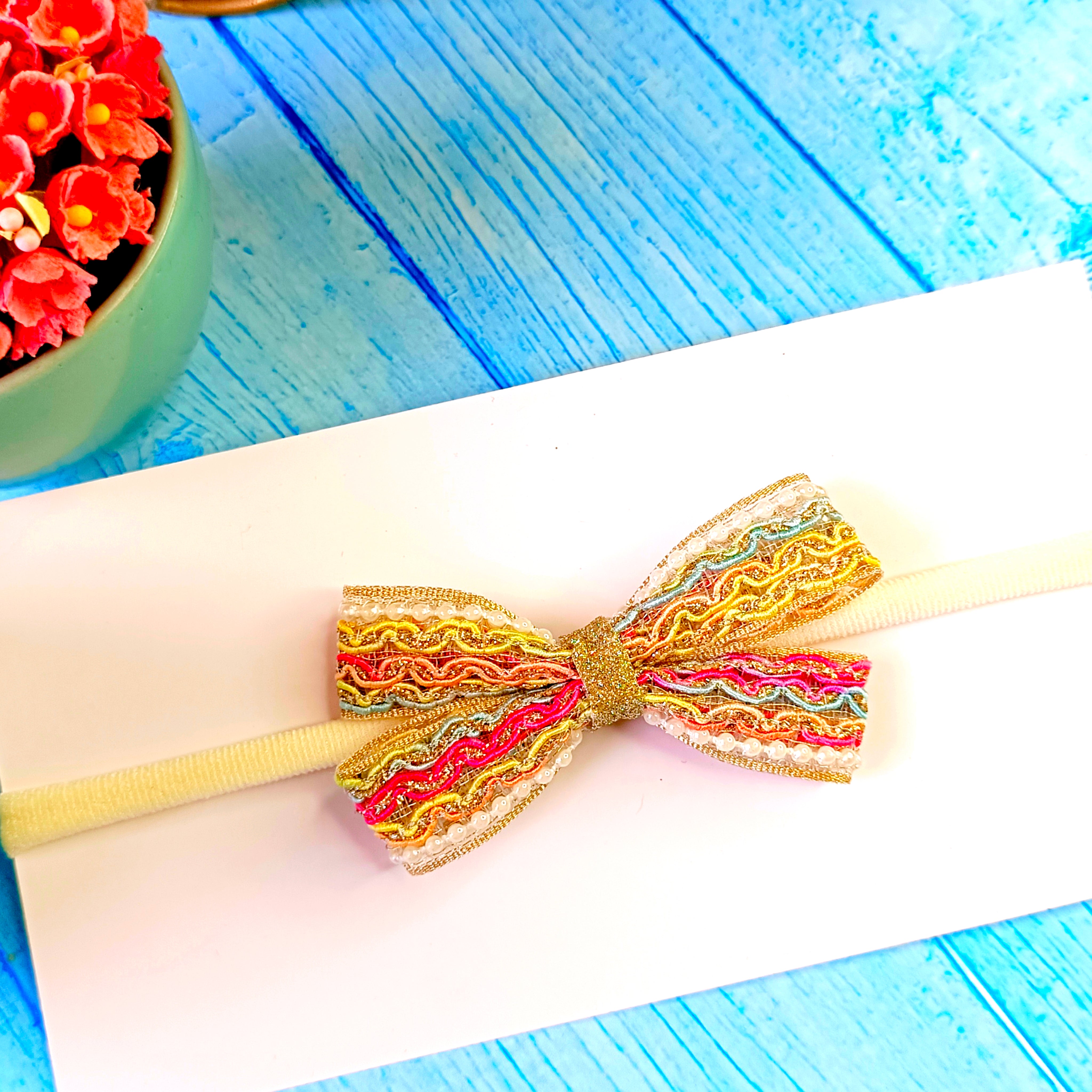 Multicolor Pearl Knot Bow Soft Headband