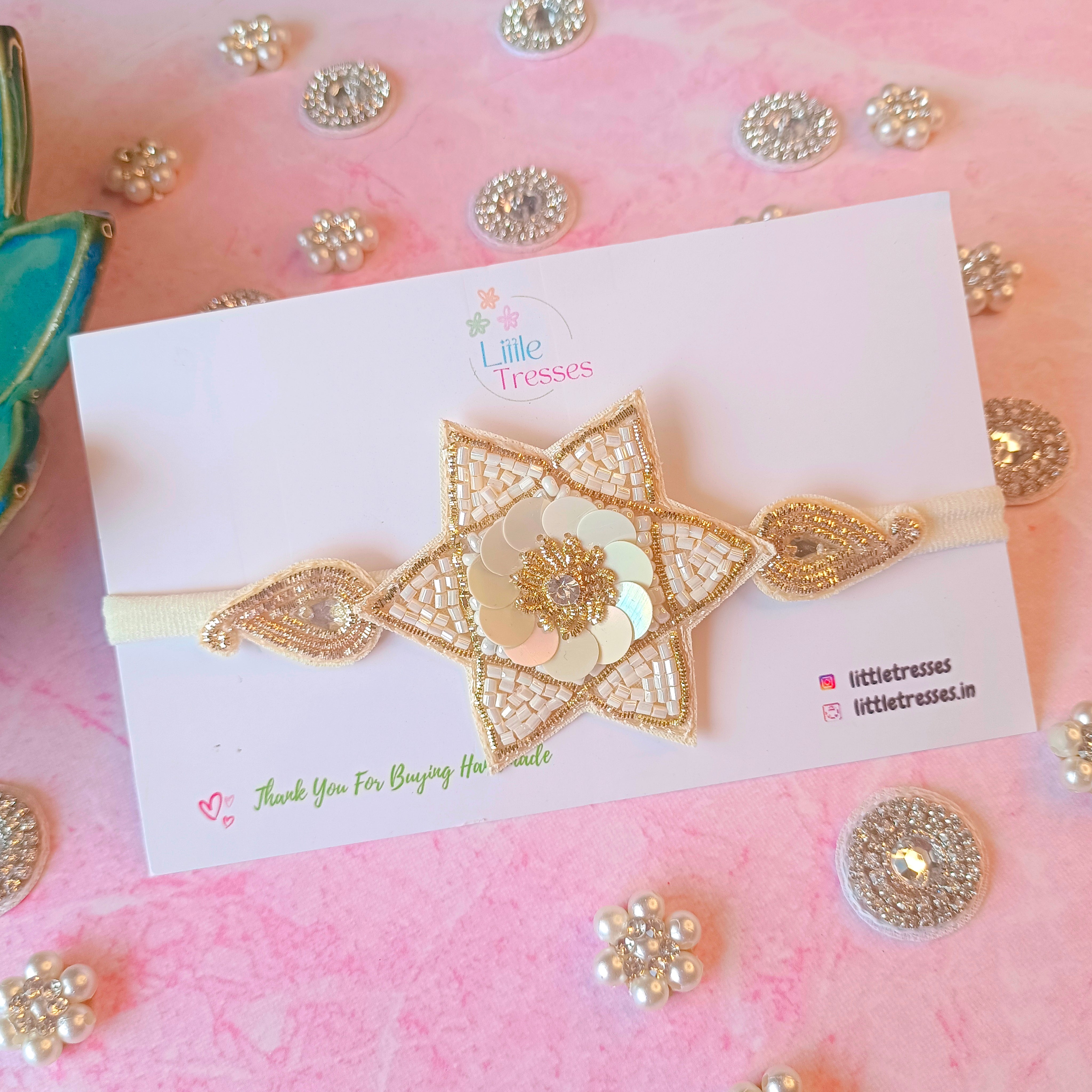 Soft Golden headband with beaded star for babies