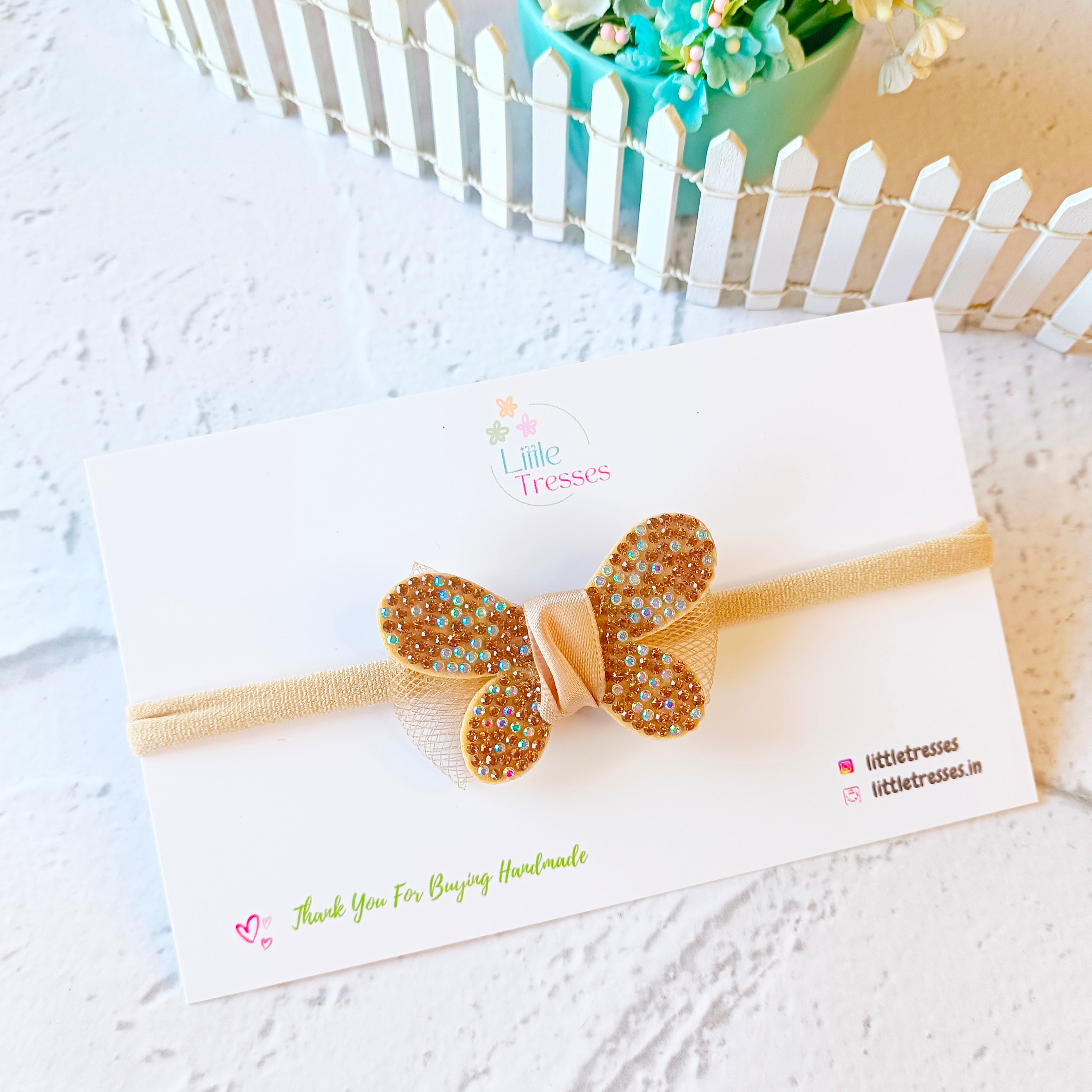 Butterfly on Net Bow Soft Headband - Golden