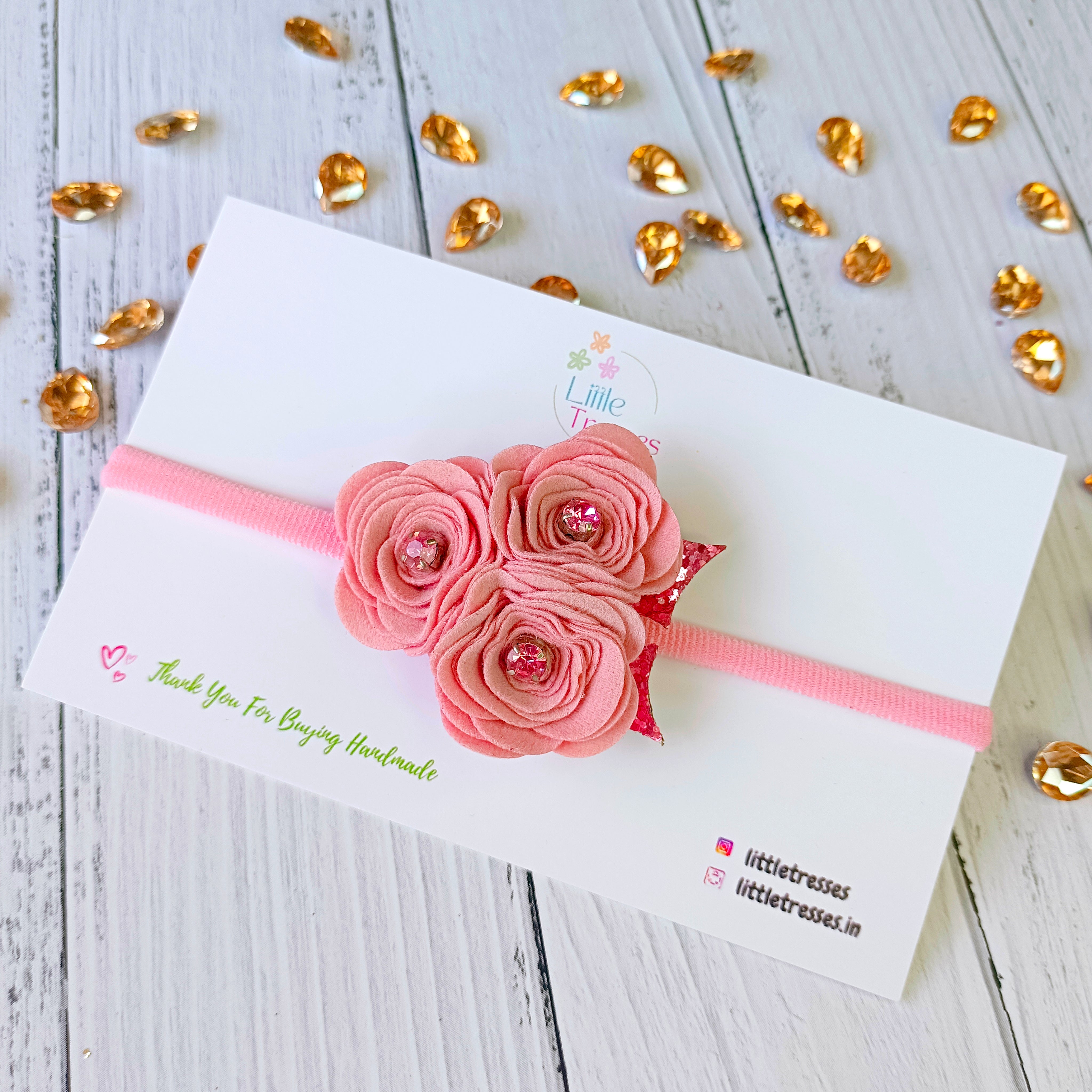 Trio Rose Soft Headband - Light Pink