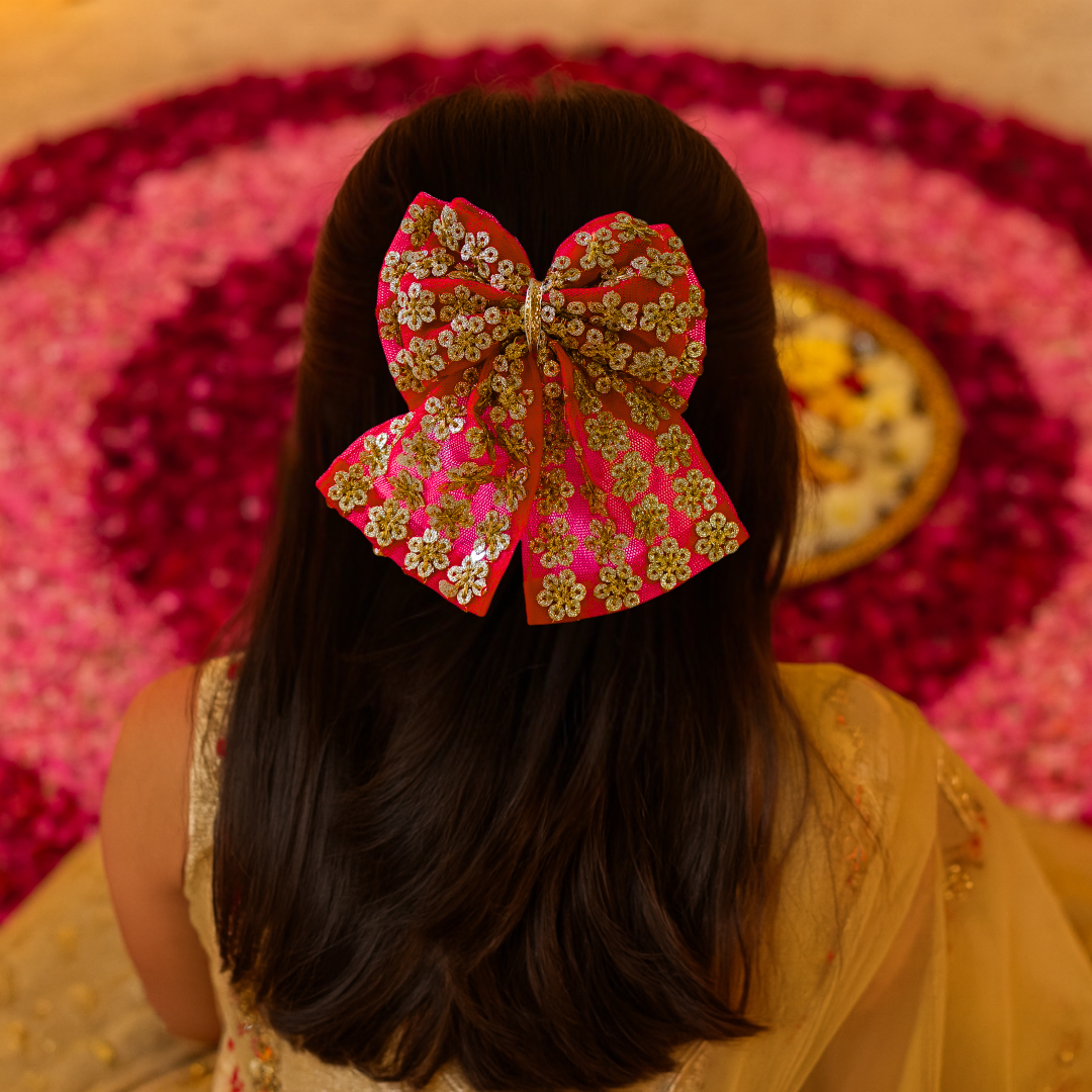 Sitaara Double Layered Big Bow Alligator Clip - Red