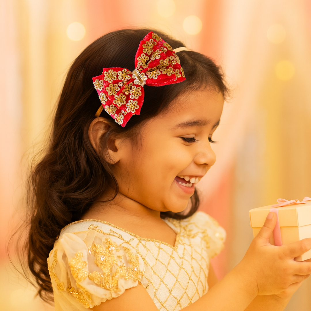 Sitara Double Layered Net Soft Headband - Red