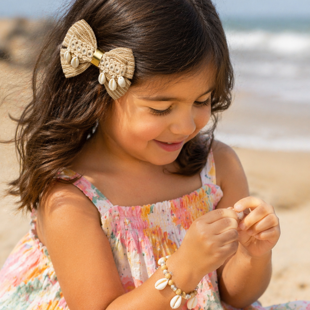 Jute Double Layer Bow with Kaudi Alligator Clip & Adjustable Matching Bracelet