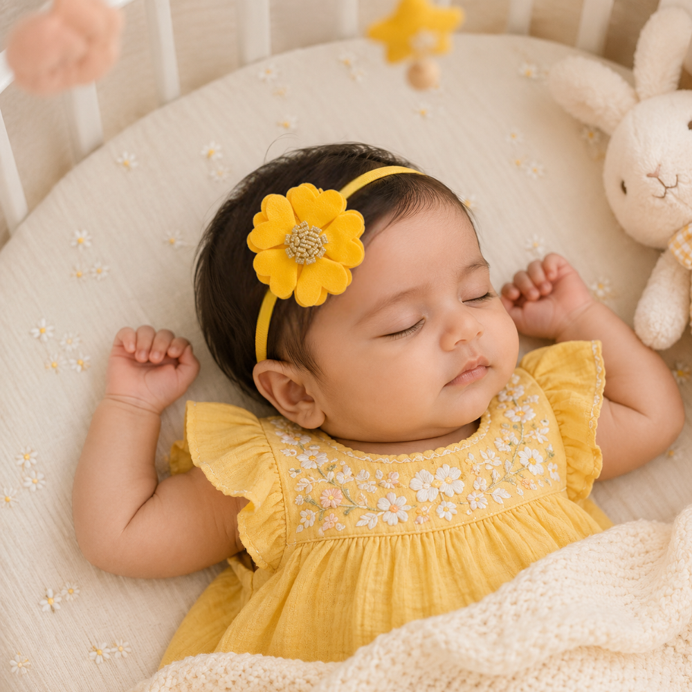 Scalloped Flower Soft Headband – Yellow