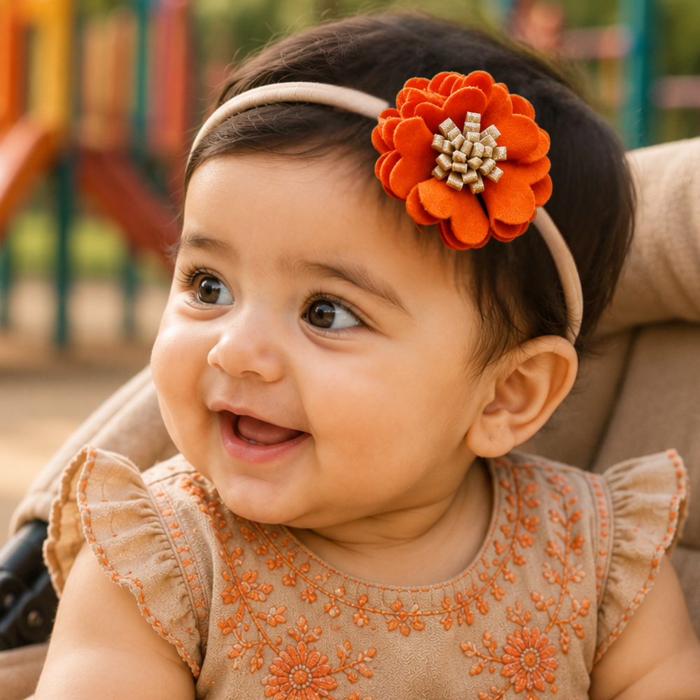 Scalloped Flower Soft Headband – Orange
