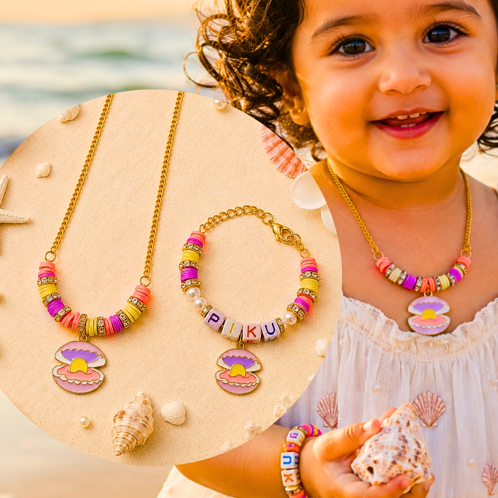 Personalized Oyster Pearl Necklace & Adjustable Name Bracelet Set