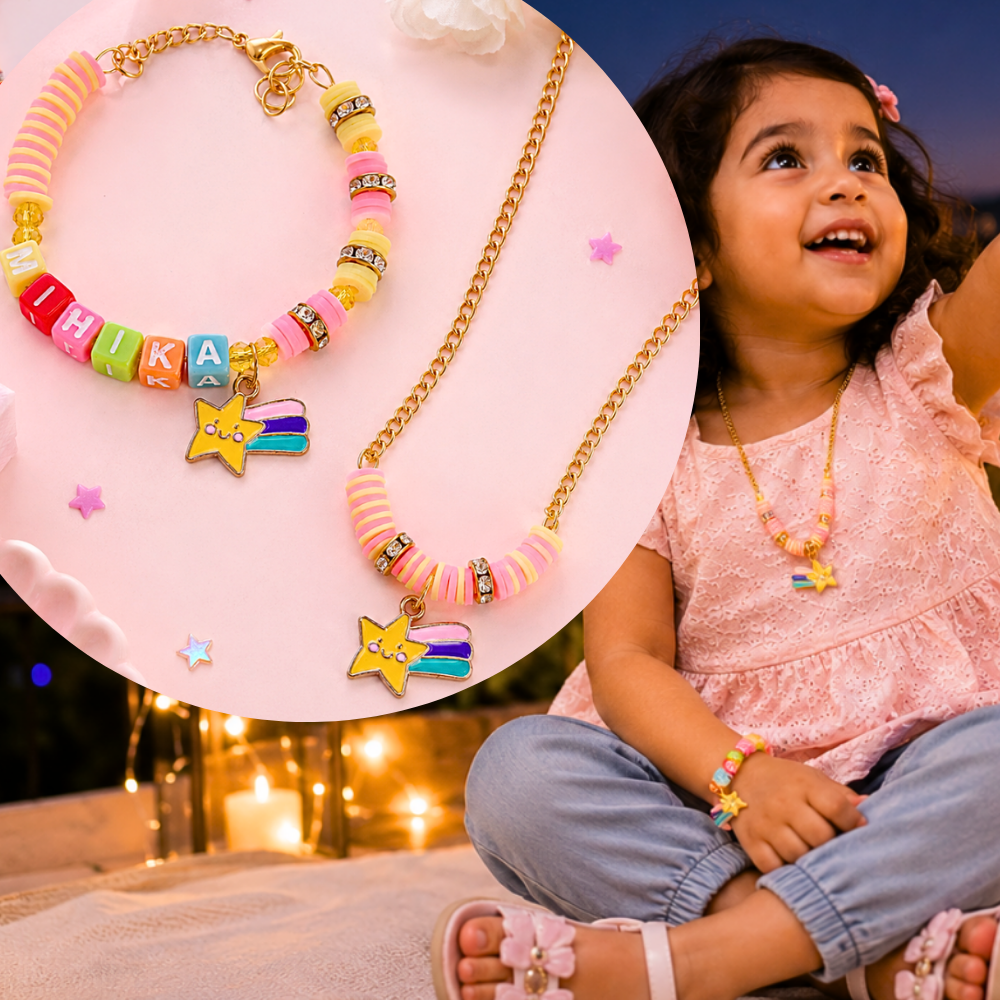 Personalized Shooting Star Necklace & Adjustable Name Bracelet Set