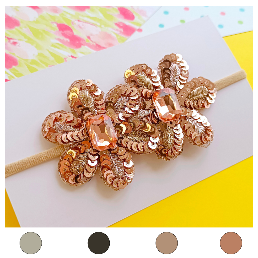 Party wear baby girl headband with flowers and rhinestones