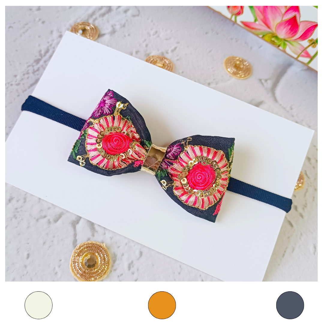 Intricate Multicolor Embroidery Soft Headband - 3 Colors