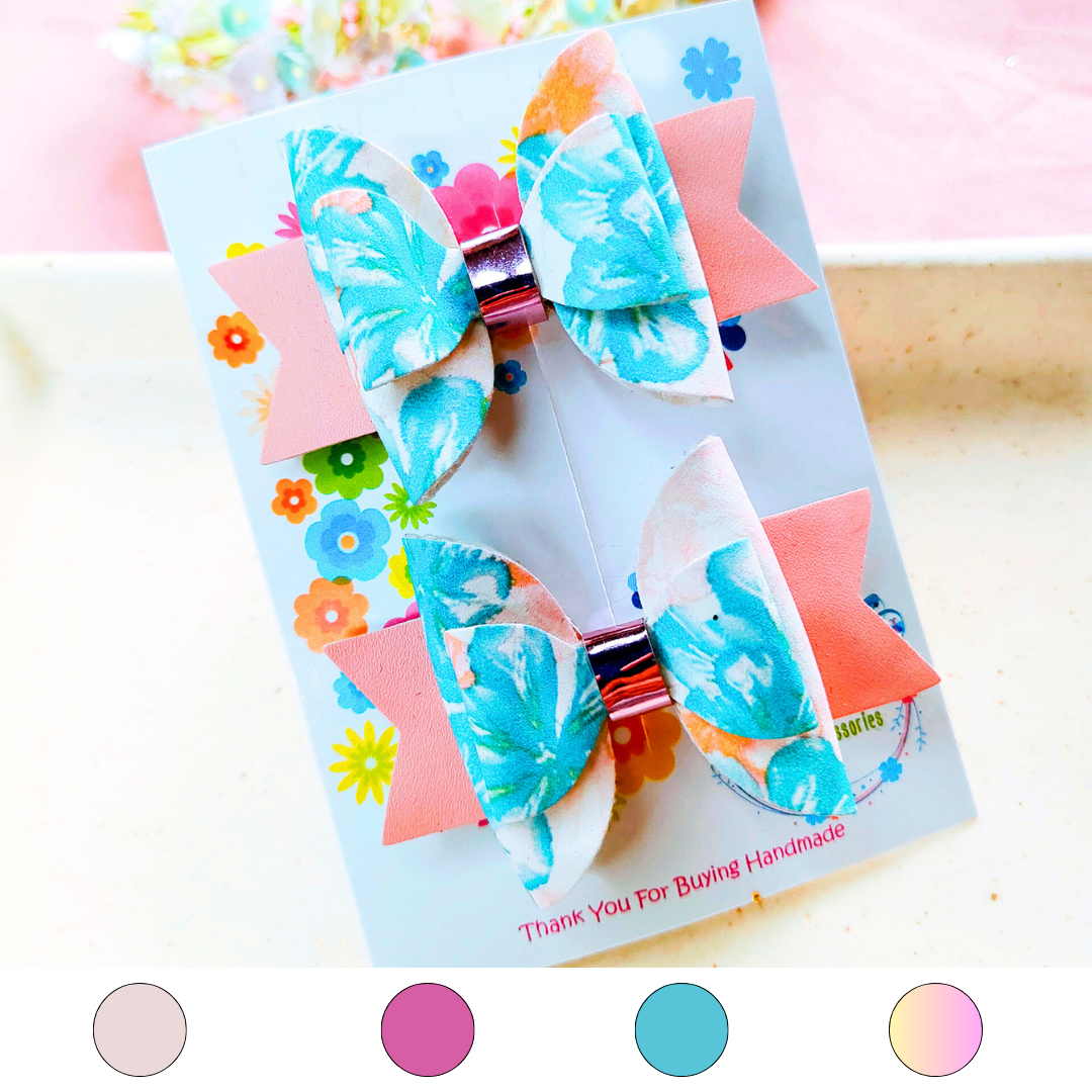 Double Layered Flower Clip Pair - 4 Colors