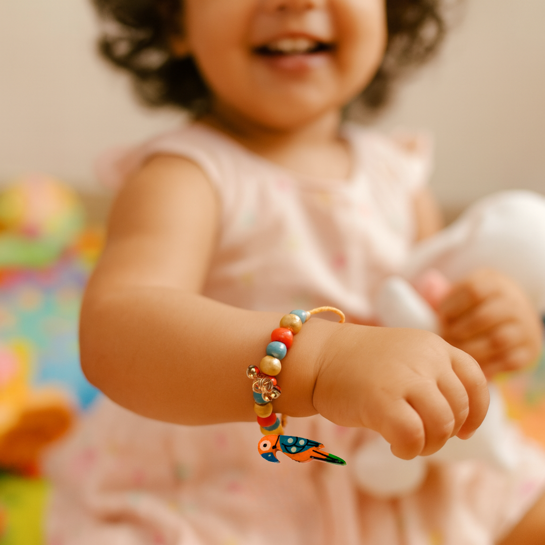 boho parrot bracelet with ghungroo for navratri