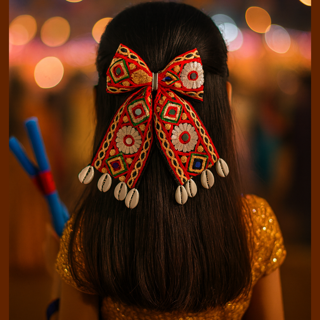 navratri big bow clip for girls