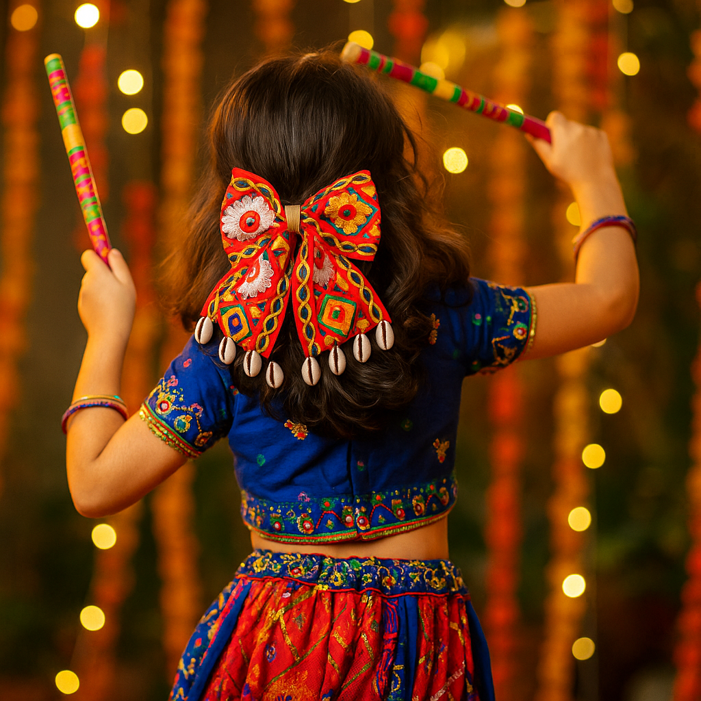 navratri big bow clip for girls