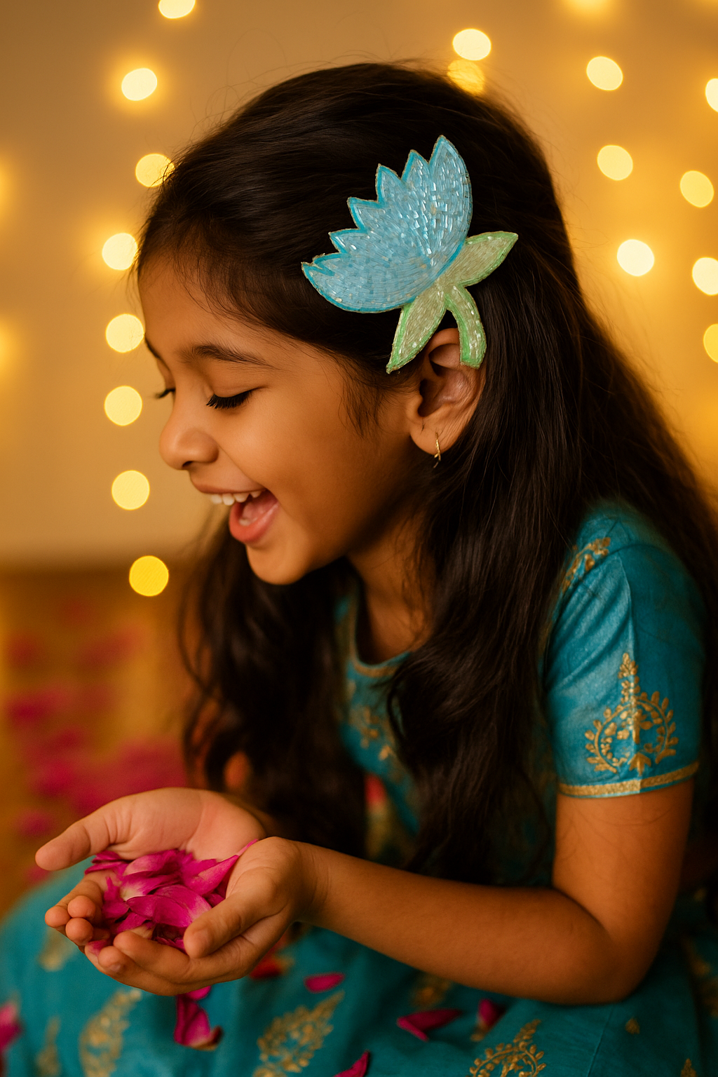 Handcrafted beaded lotus alligator clip for girls