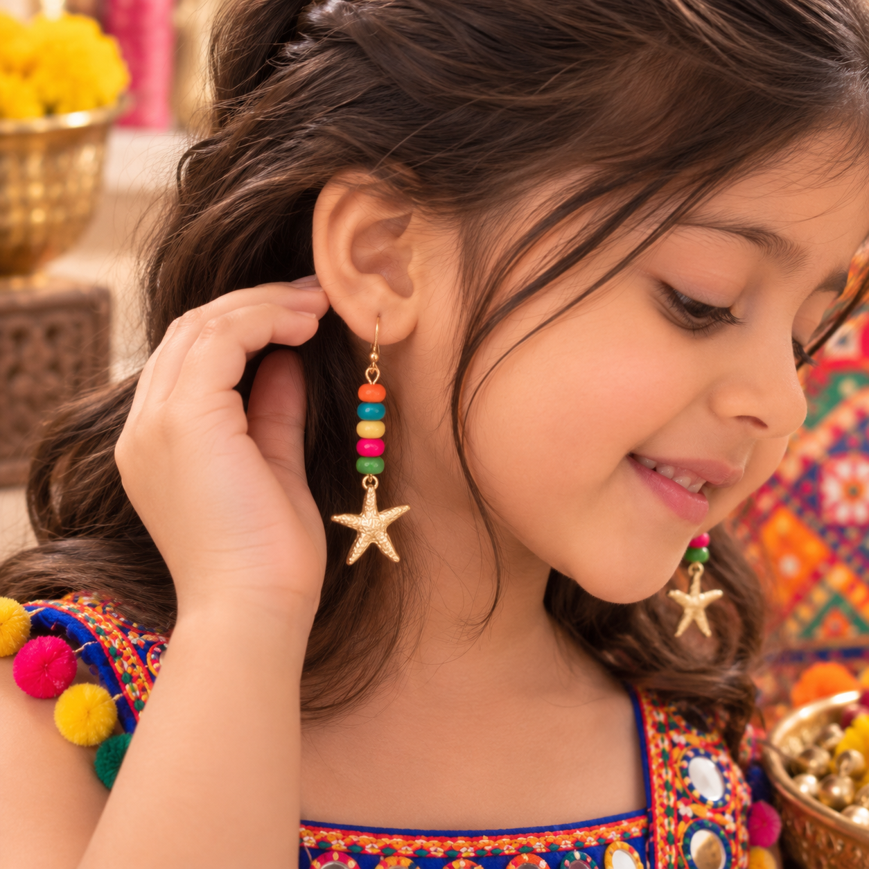 Navratri multicolour star earrings with colourful beads for girls