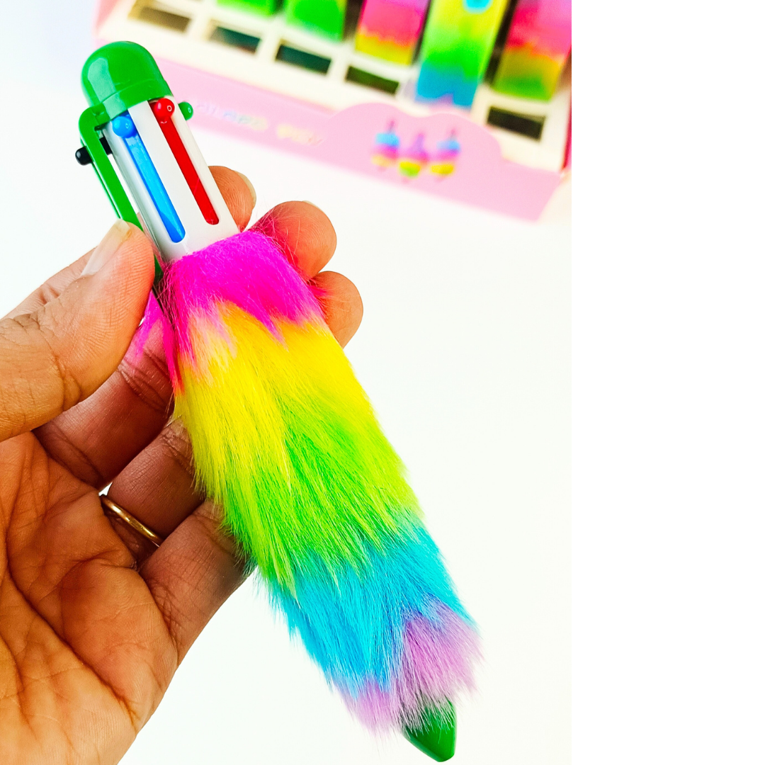 6-in-1 rainbow fur pen with multicolor ink