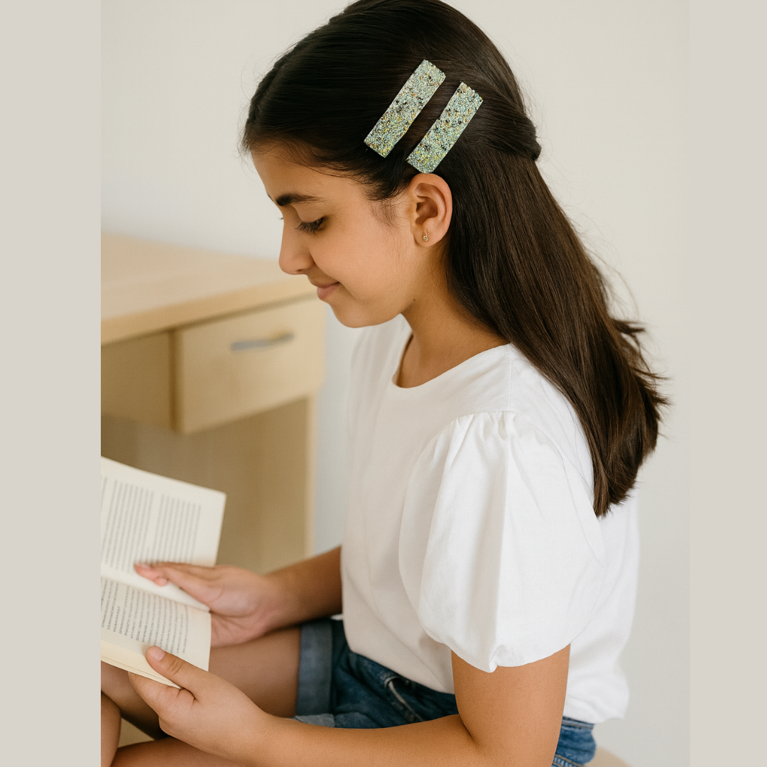 Light Blue Micro Bead Hair Clip Pair for Girls 3+ Years