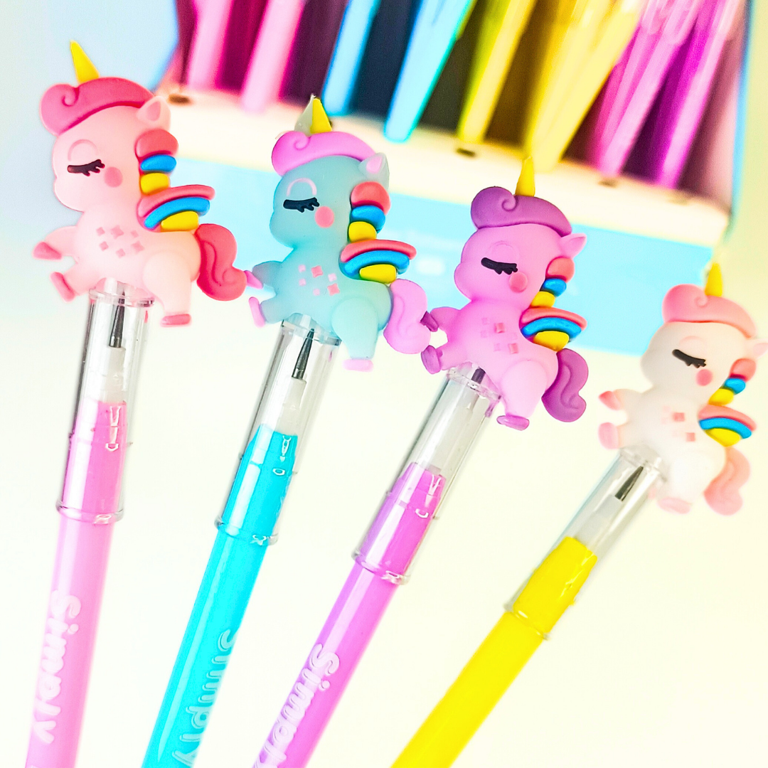 4 unicorn topper lead pencils for kids