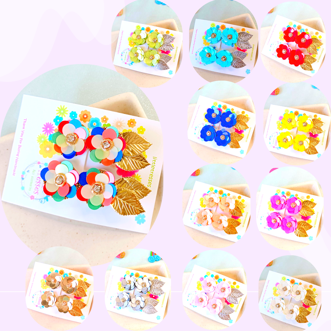 Quirky Flower with Leaves Clip Pair