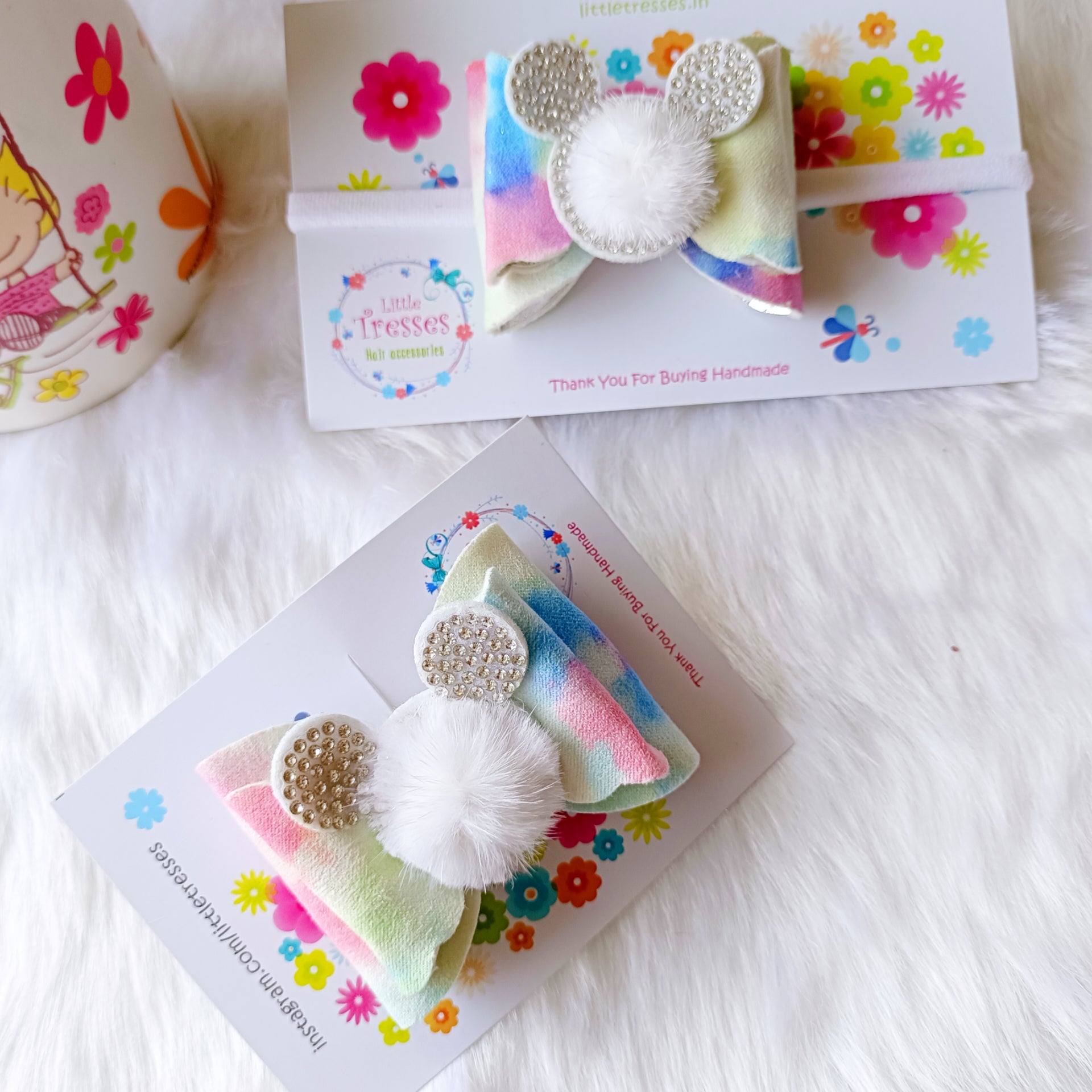 Color Splash Fur Bow Alligator Clip - White