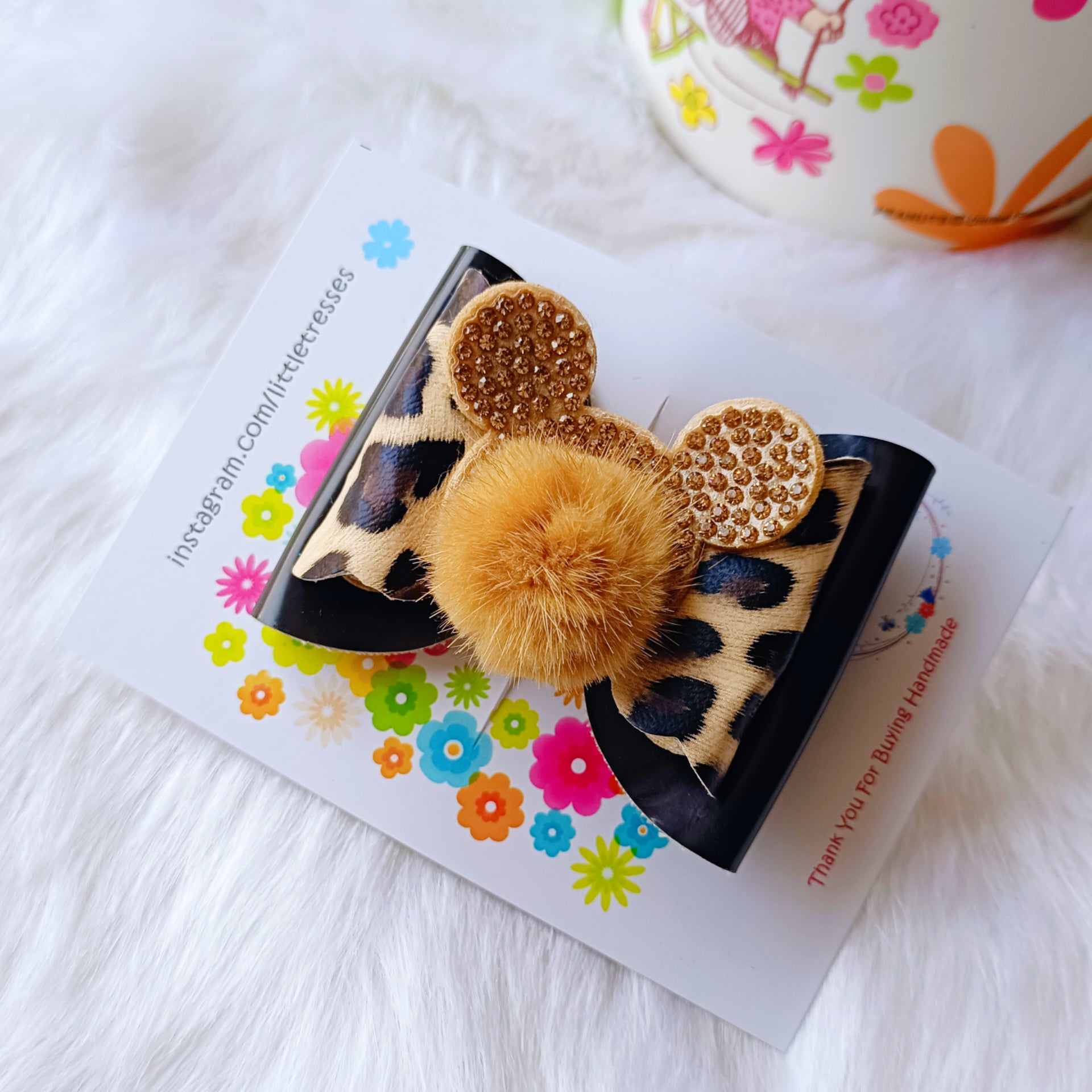 Fur Bow Alligator Clip - Leopard Print