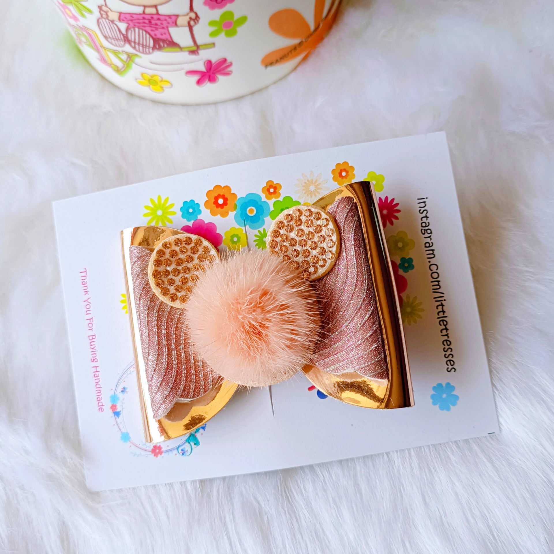 Little Tresses Fur Bow Alligator Clip - Rose Gold