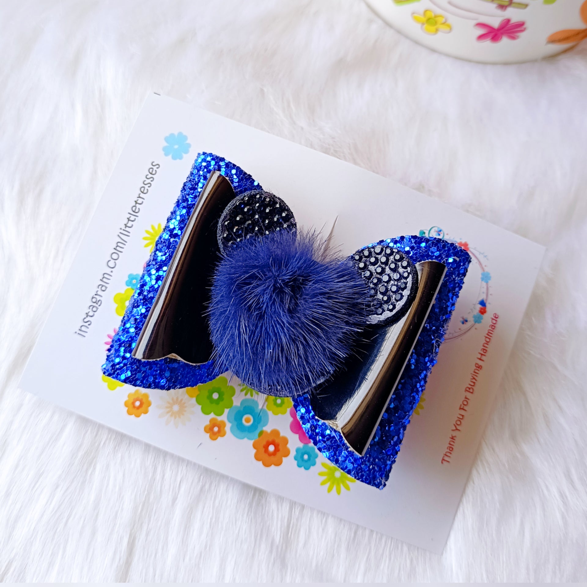 Little Tresses Fur Bow Alligator Clip - Blue