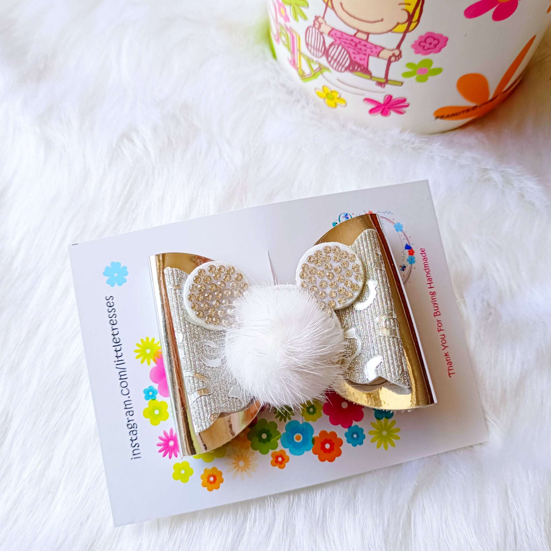 Little Tresses Fur Bow Alligator Clip - Silver