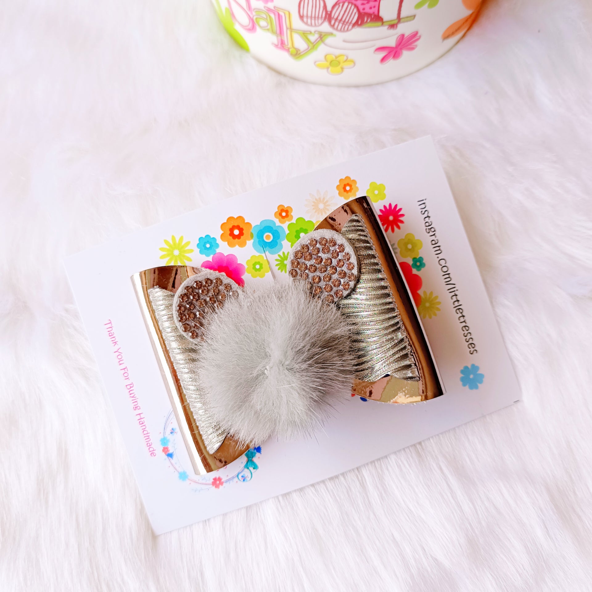 Little Tresses Fur Bow Alligator Clip - Gunmetal