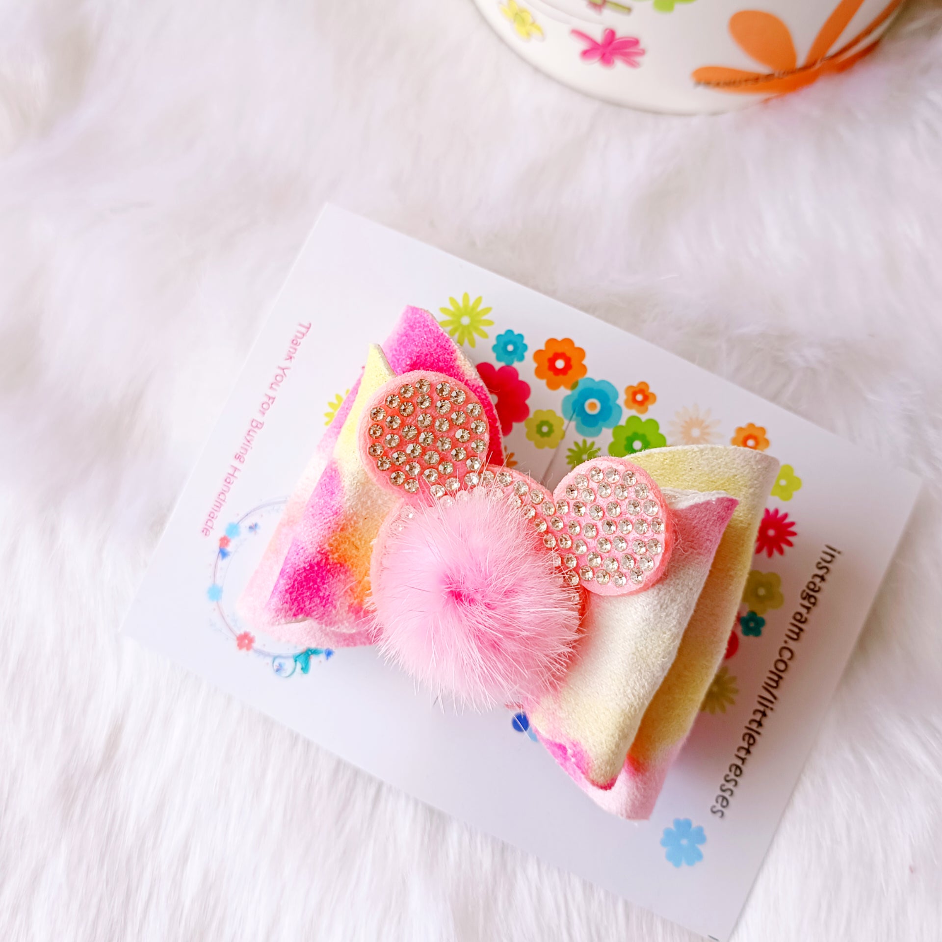 Fur Color Splash Bow Alligator Clip - Pink