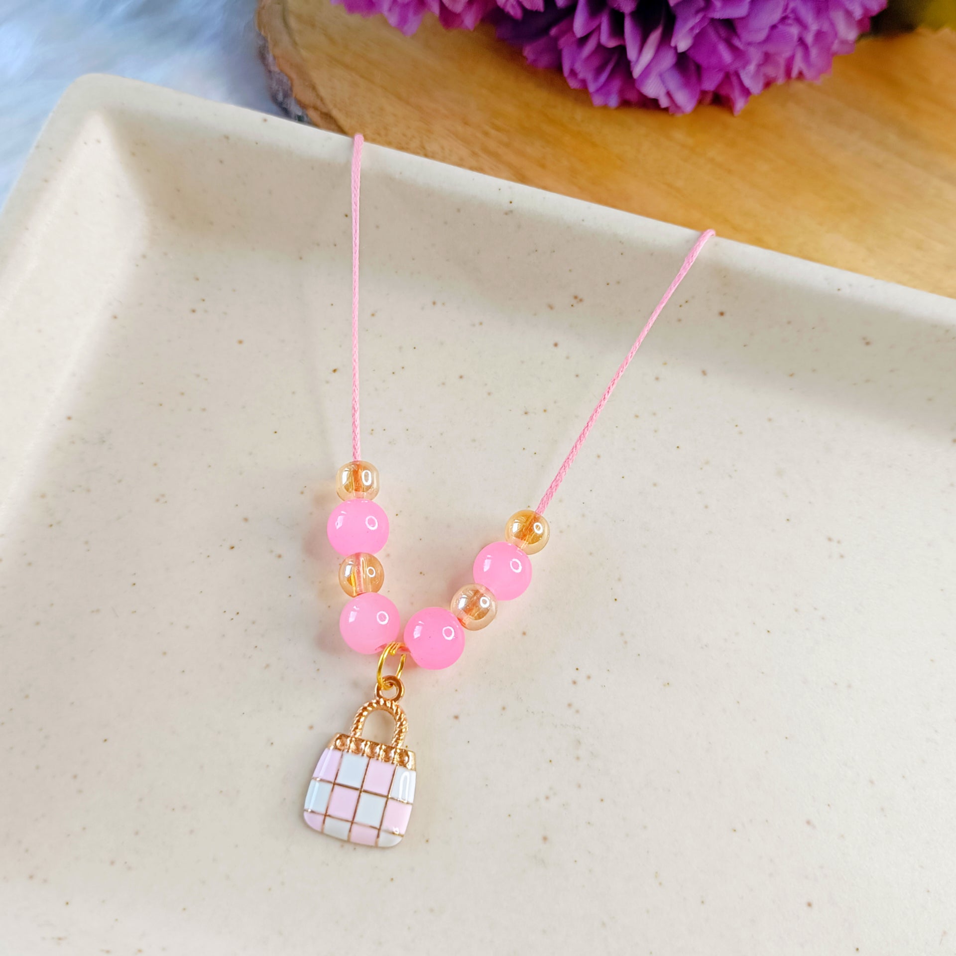Little Pink Purse Pendant & Bracelet Set