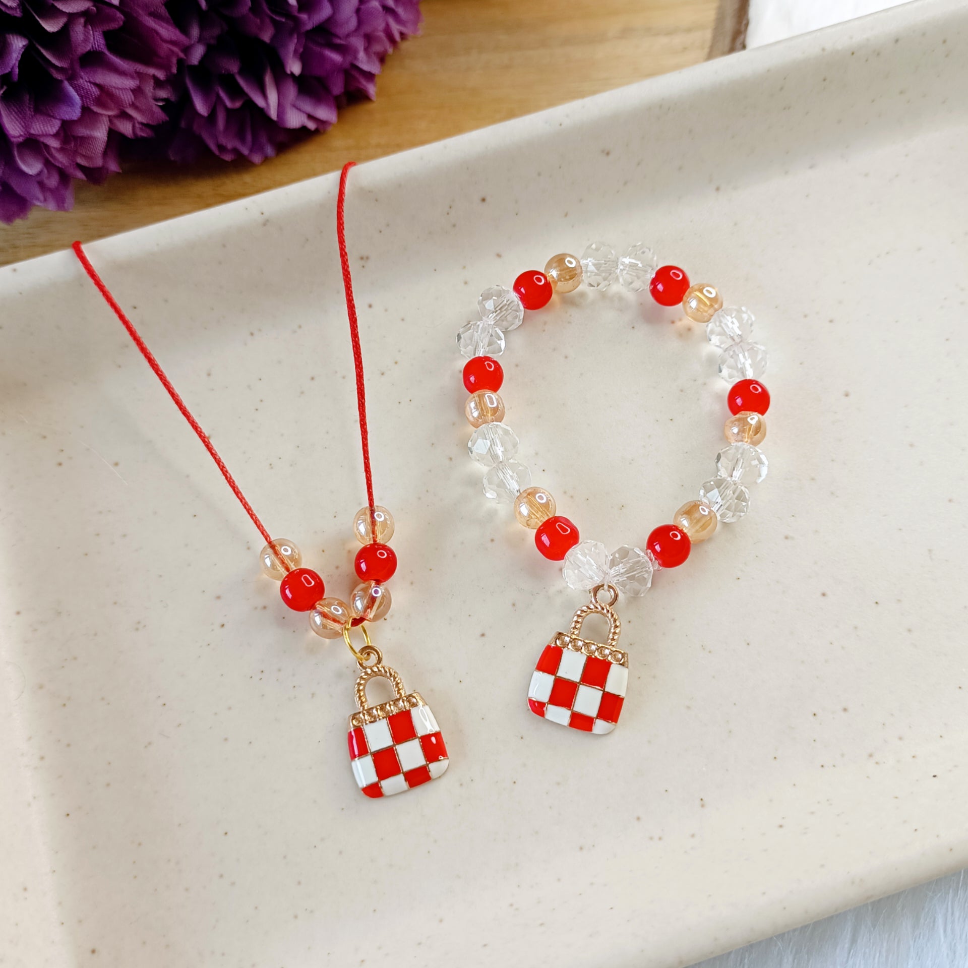 Little Red Purse Pendant & Bracelet Set