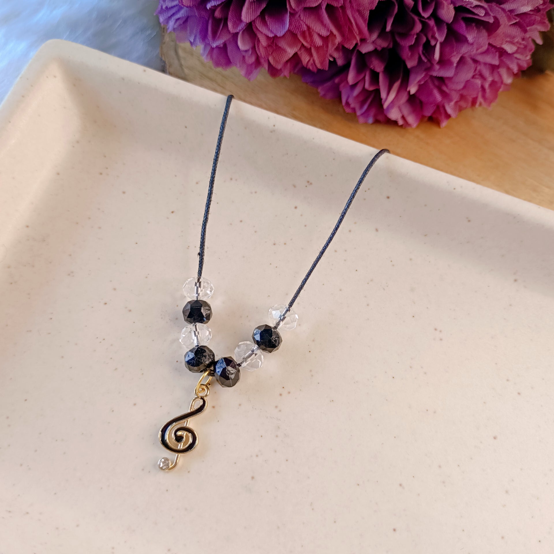 Music Notes Black Pendant & Bracelet Set