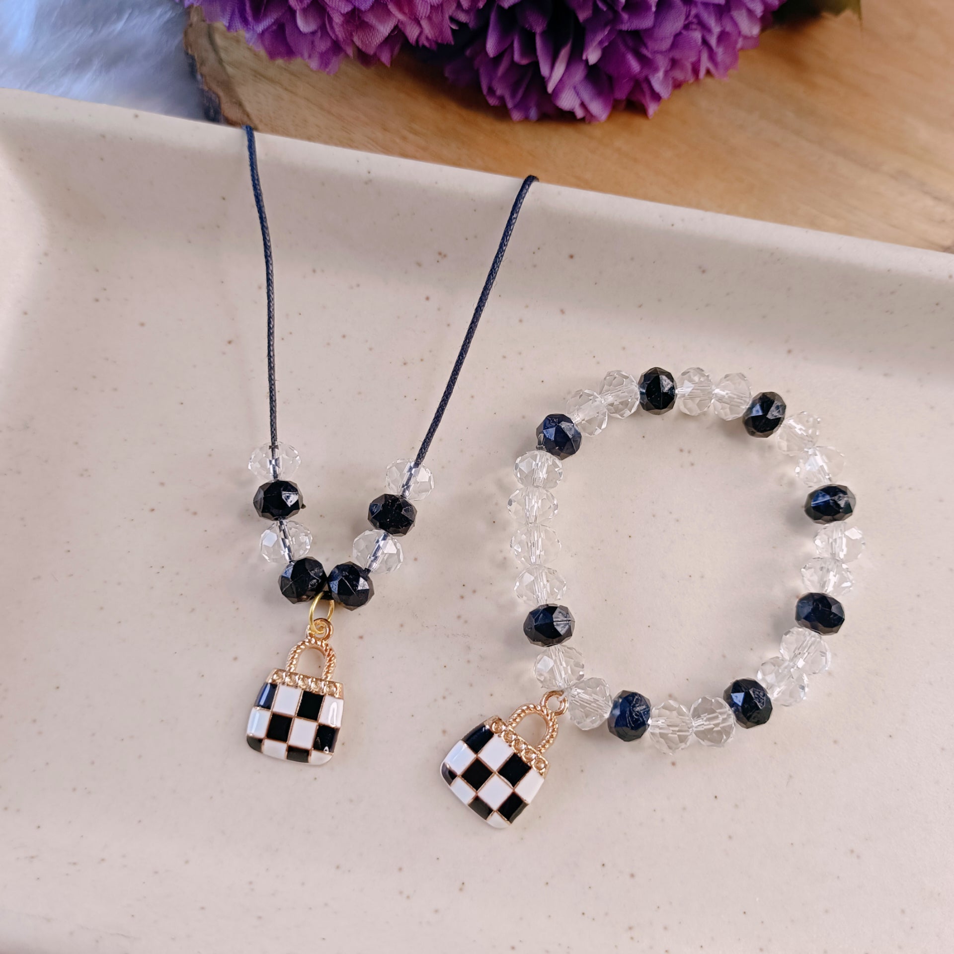 Little Black Purse Pendant & Bracelet Set