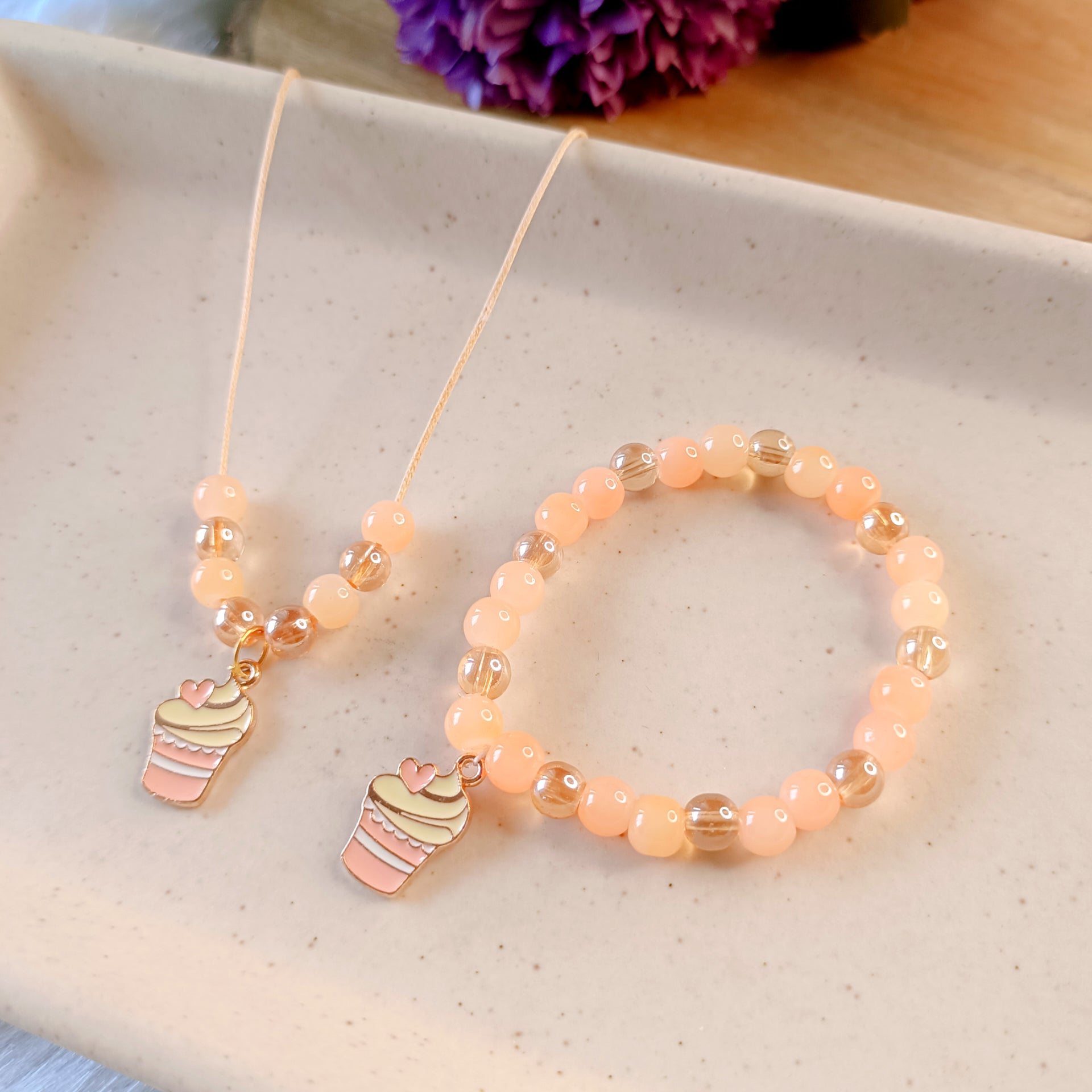 Cupcake Pendant & Bracelet Set