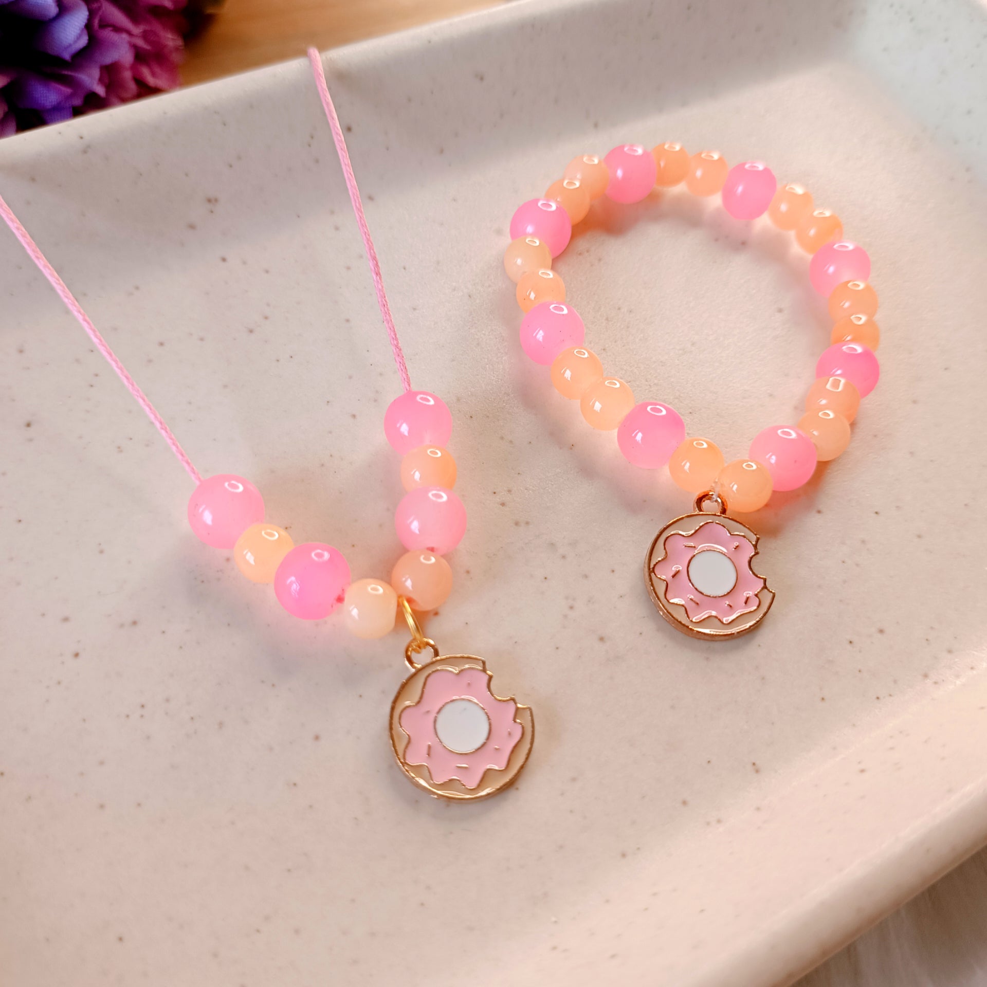 Donut Pendant & Bracelet Set