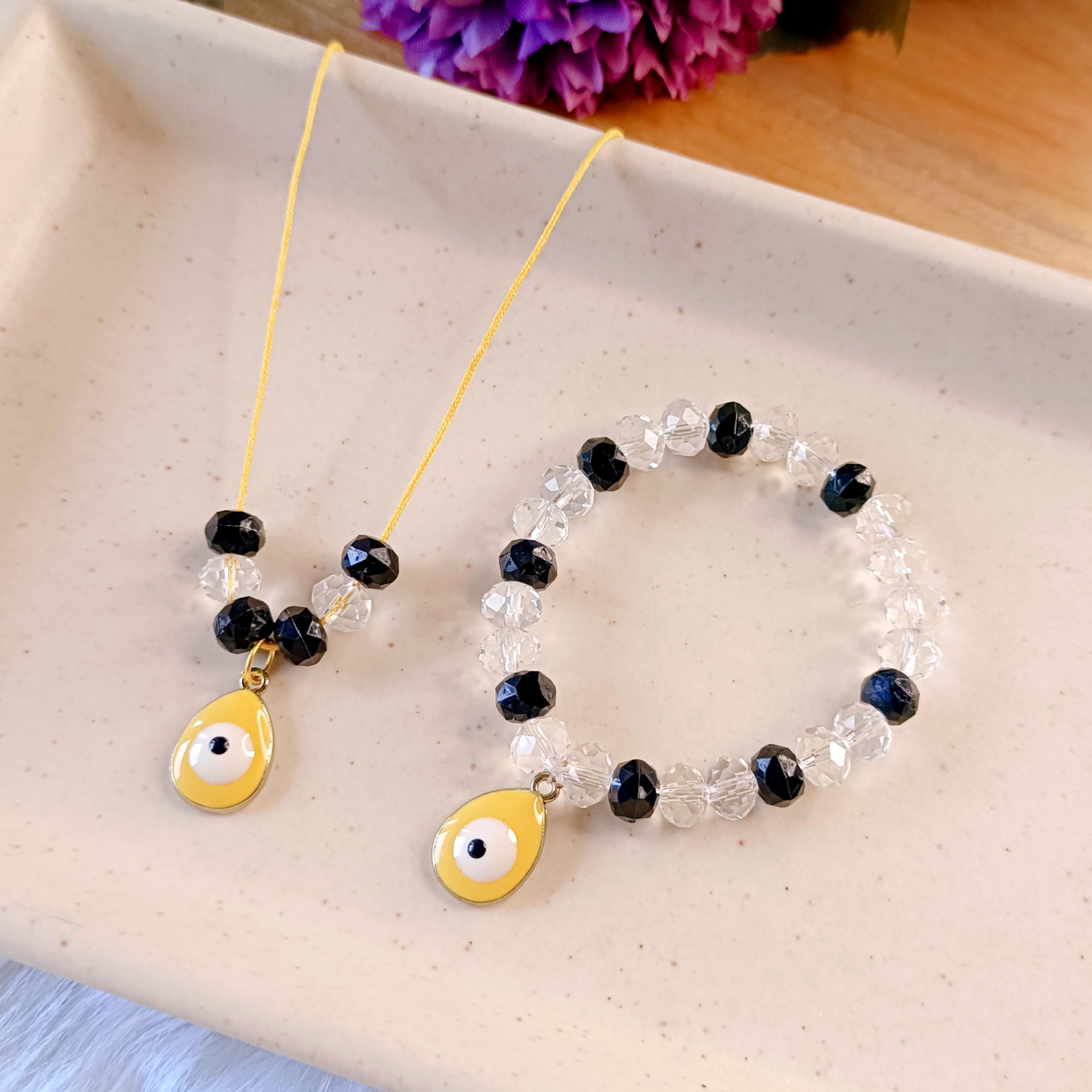 Evil Eye Yellow Pendant & Bracelet Set
