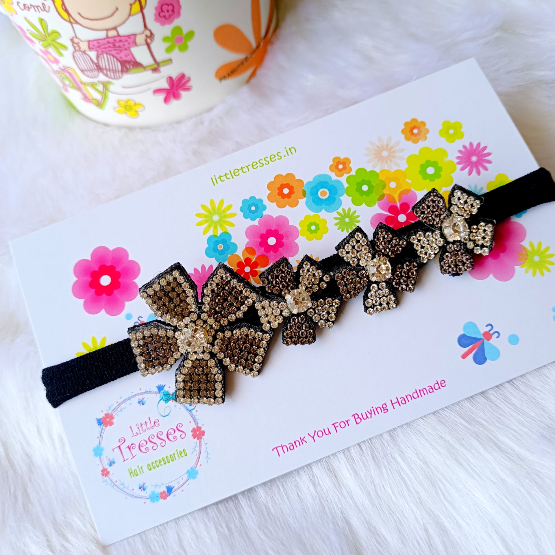 Hexagon Flower Soft Stretchable Headband - Black