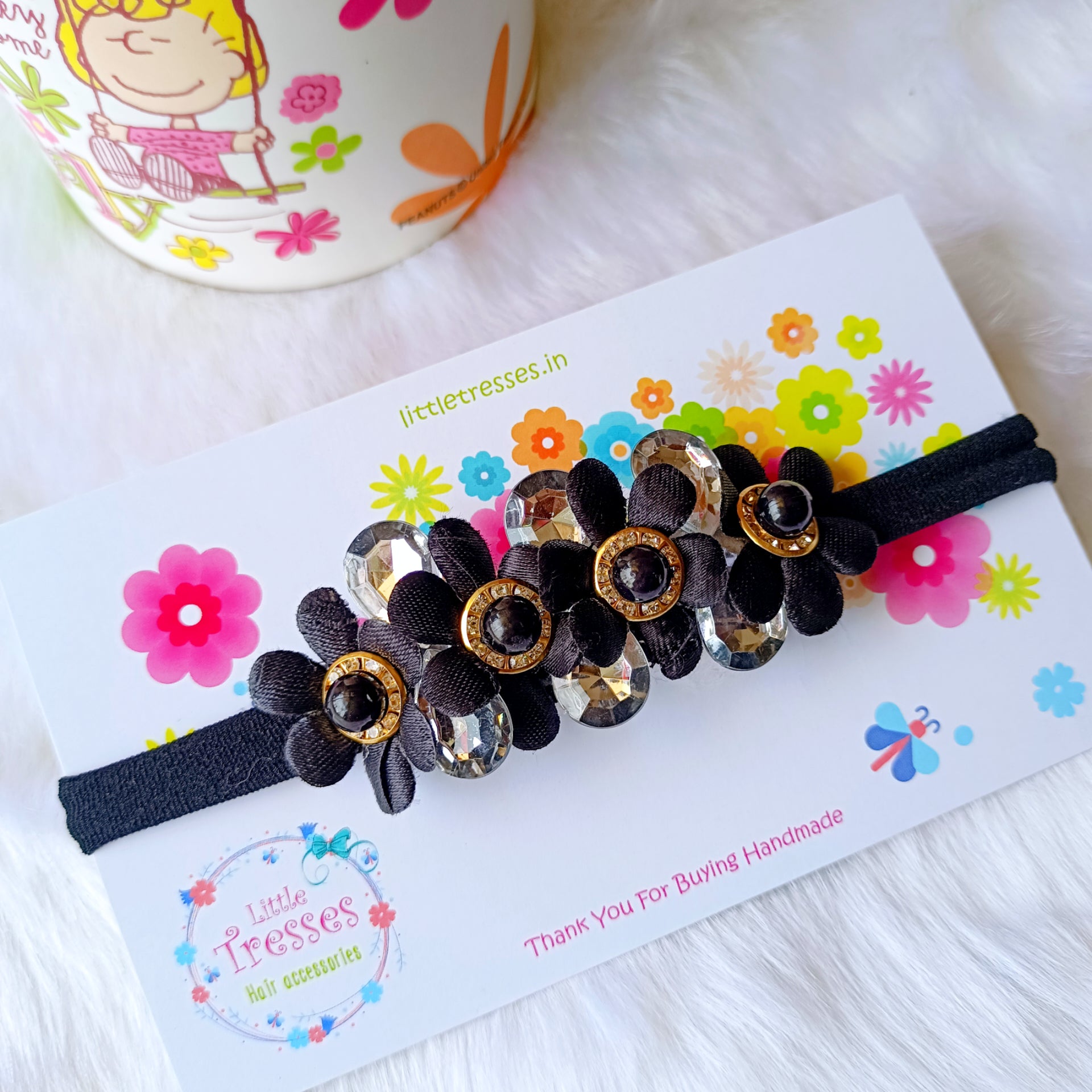 Bubble Flower Soft Stretchable Headband - Black