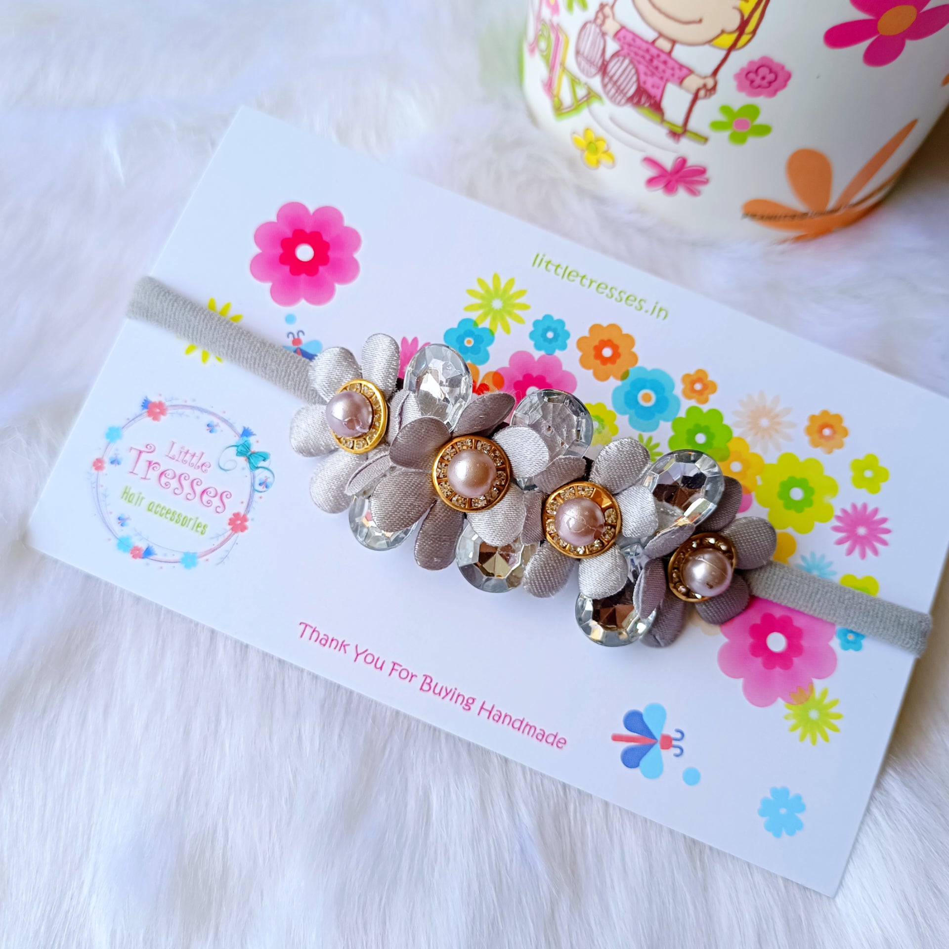 Bubble Flower Soft Stretchable Headband - Grey