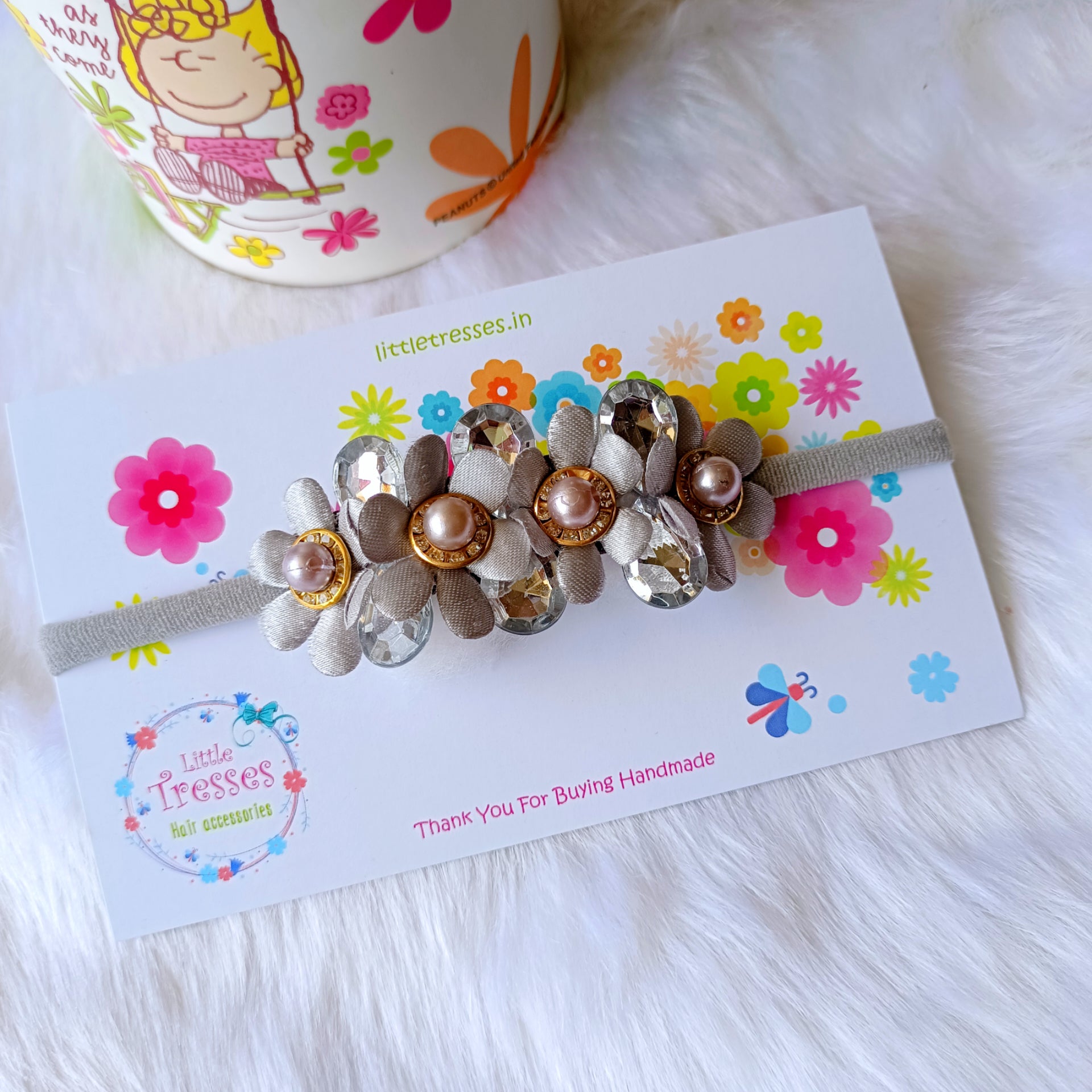 Bubble Flower Soft Stretchable Headband - Grey