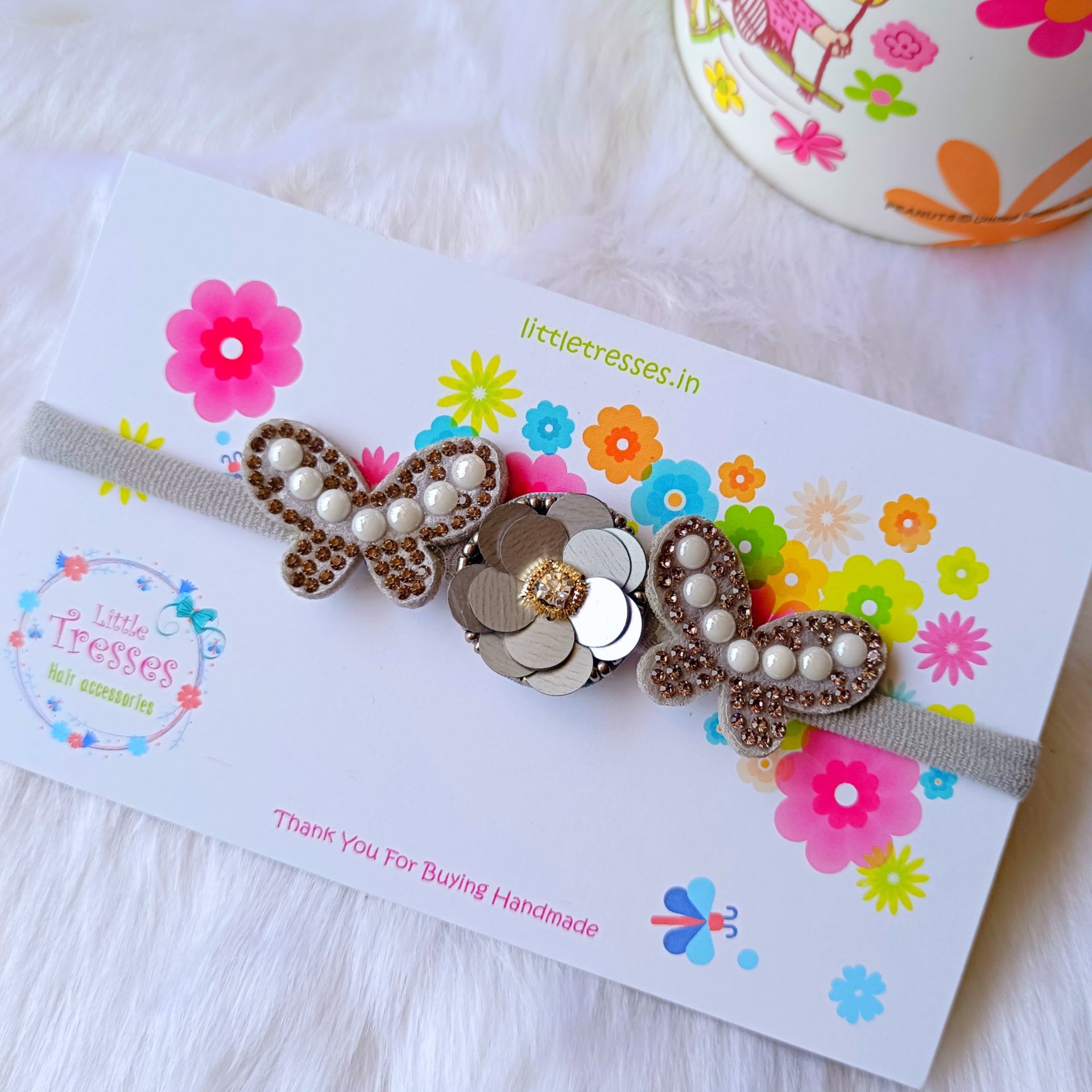 Twin Butterfly Soft Stretchable Headband - Grey