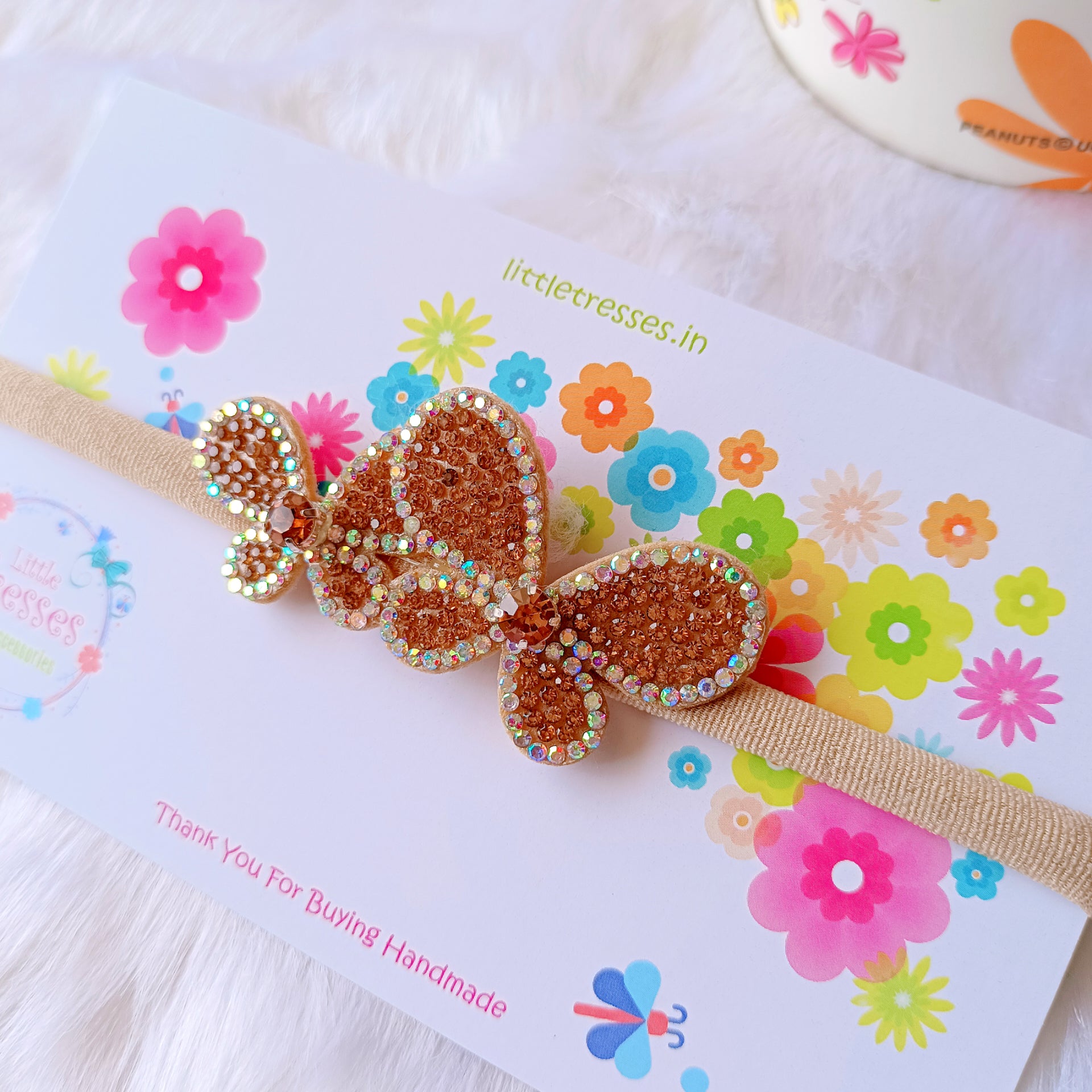 Twin Butterfly Soft Stretchable Headband - Golden