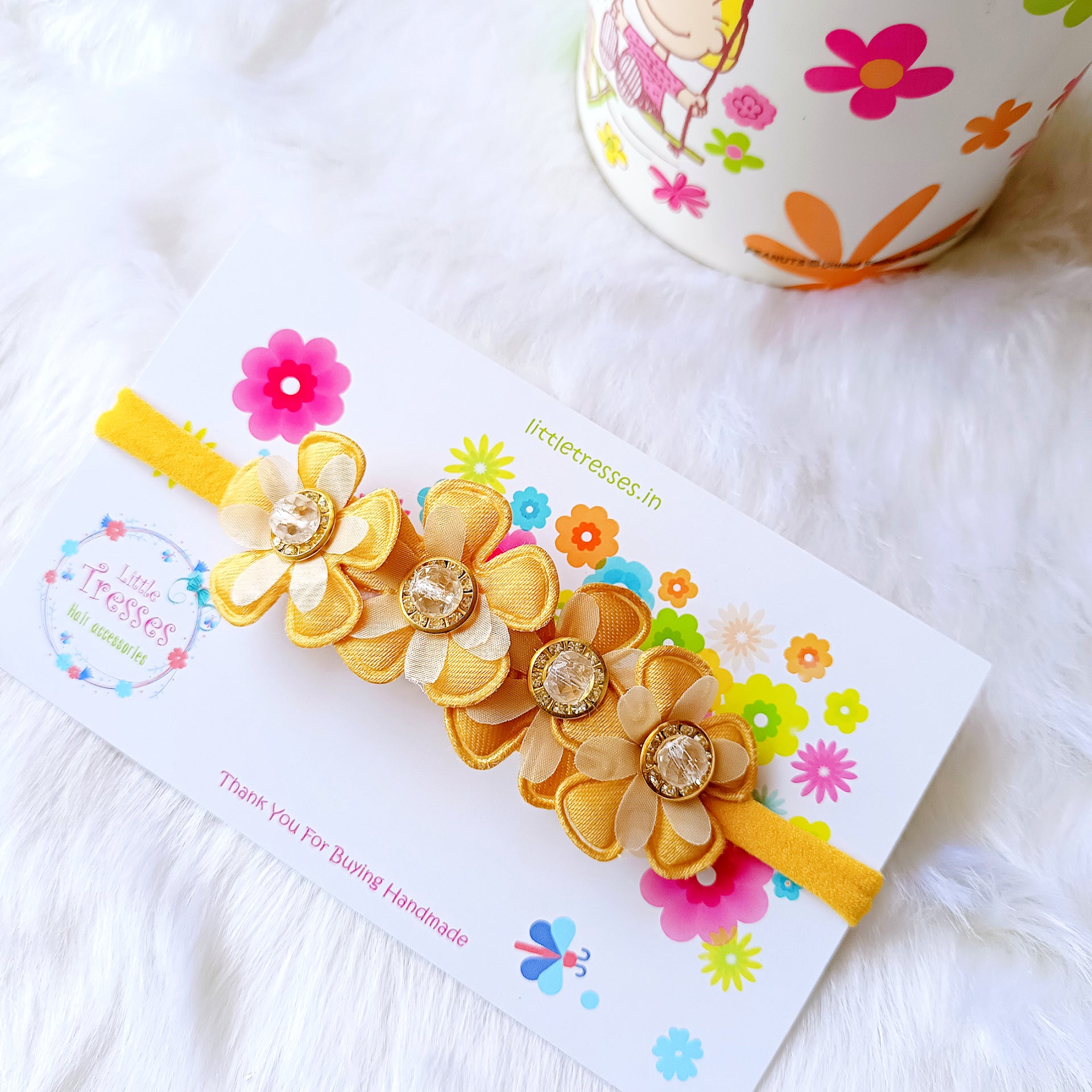 Partywear Flowers Soft Stretchable Headband - Golden