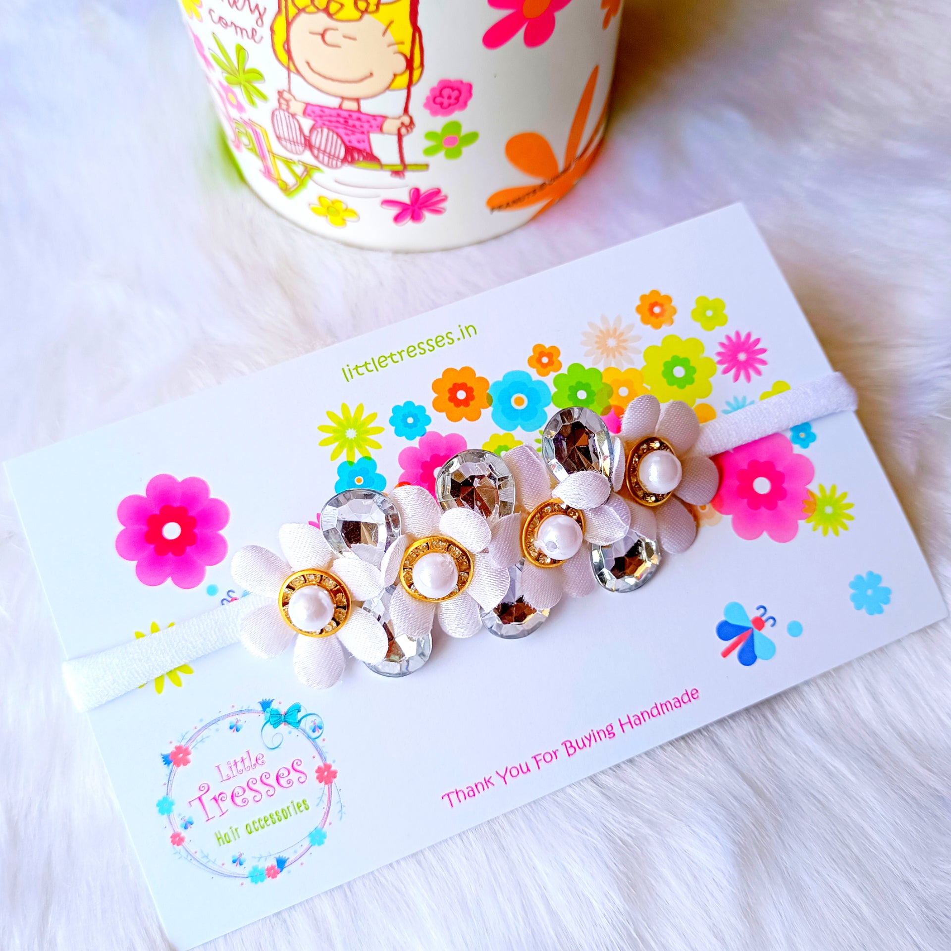 Partywear Flowers Soft Stretchable Headband - White