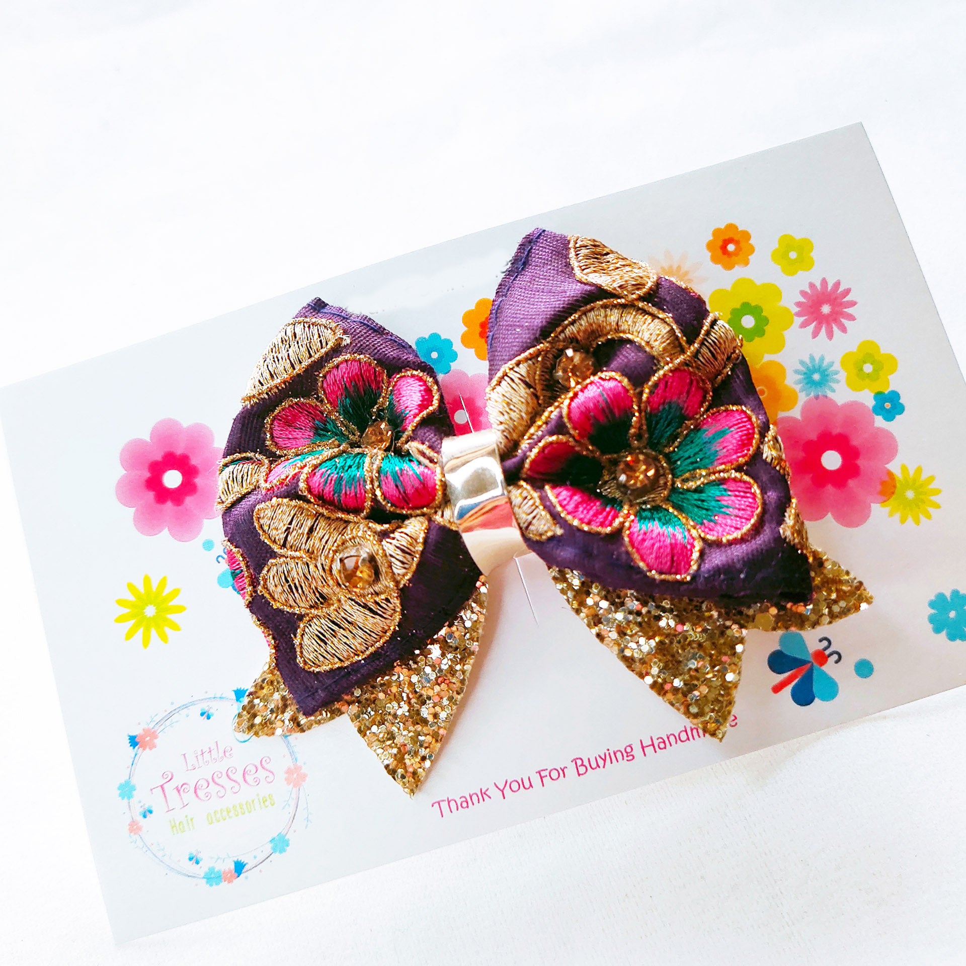 Ethnic Bow with Arrow Clip - Purple