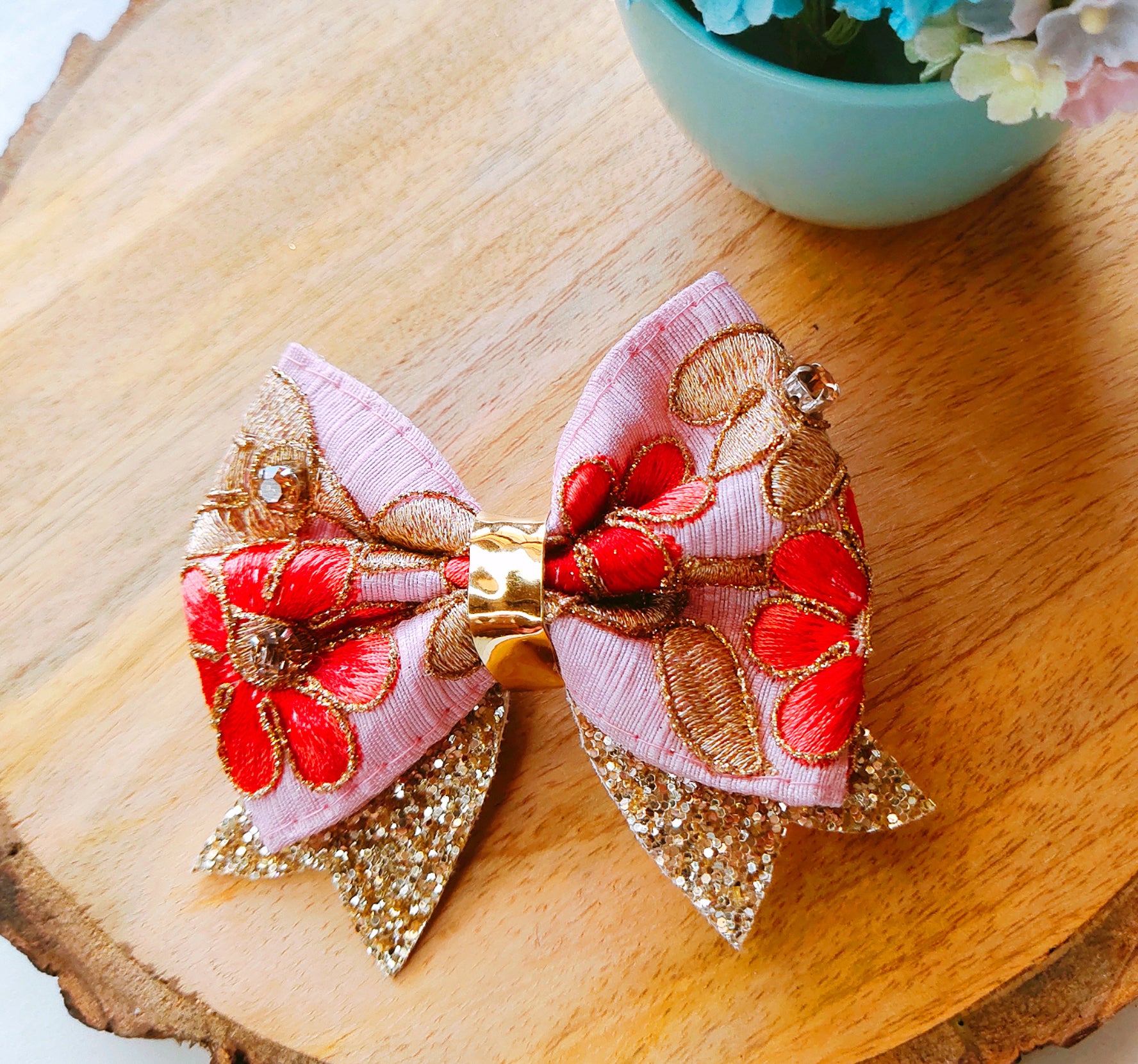 Ethnic Bow with Arrow Clip - Light Pink