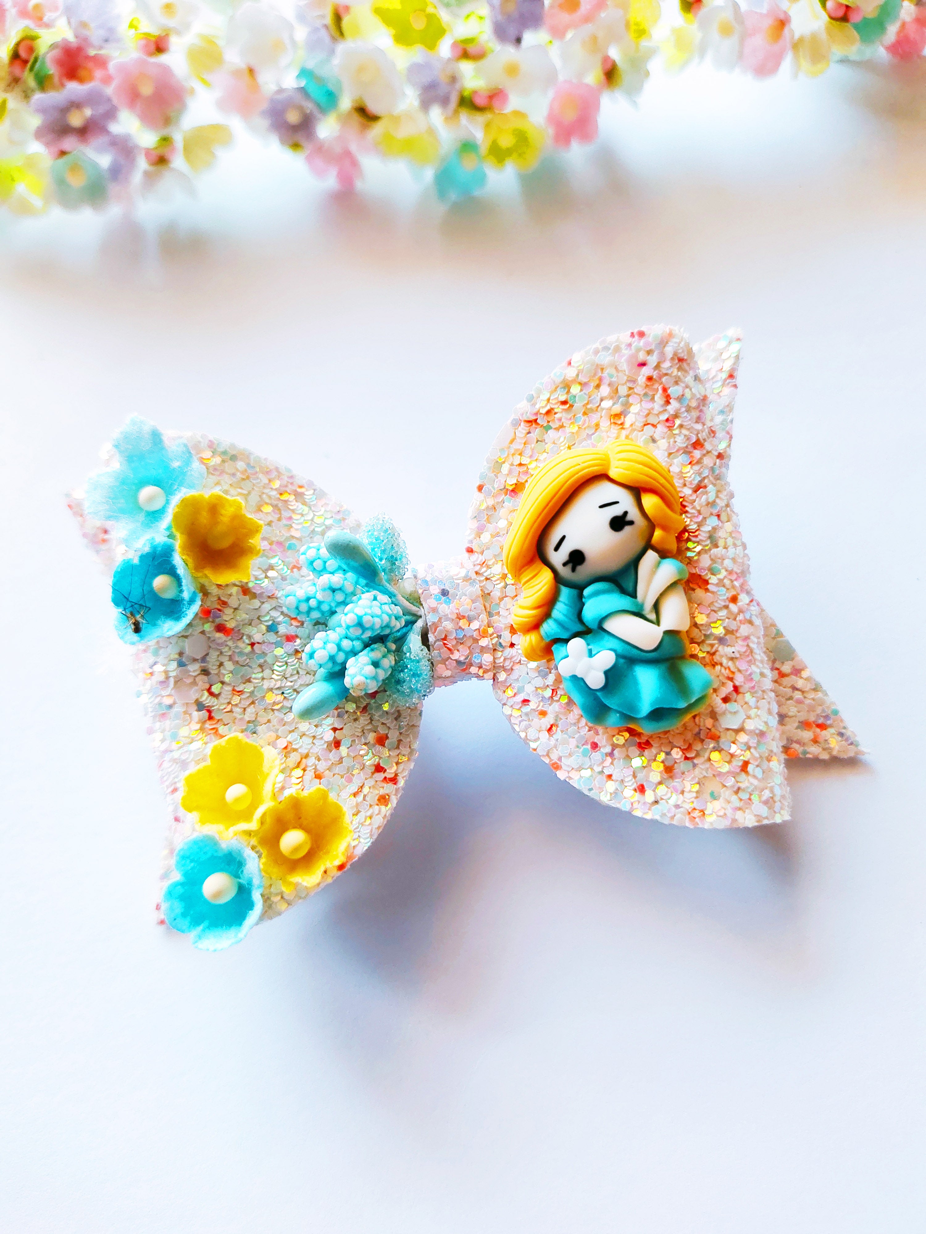 Blue & White Princess Bow Alligator Clip