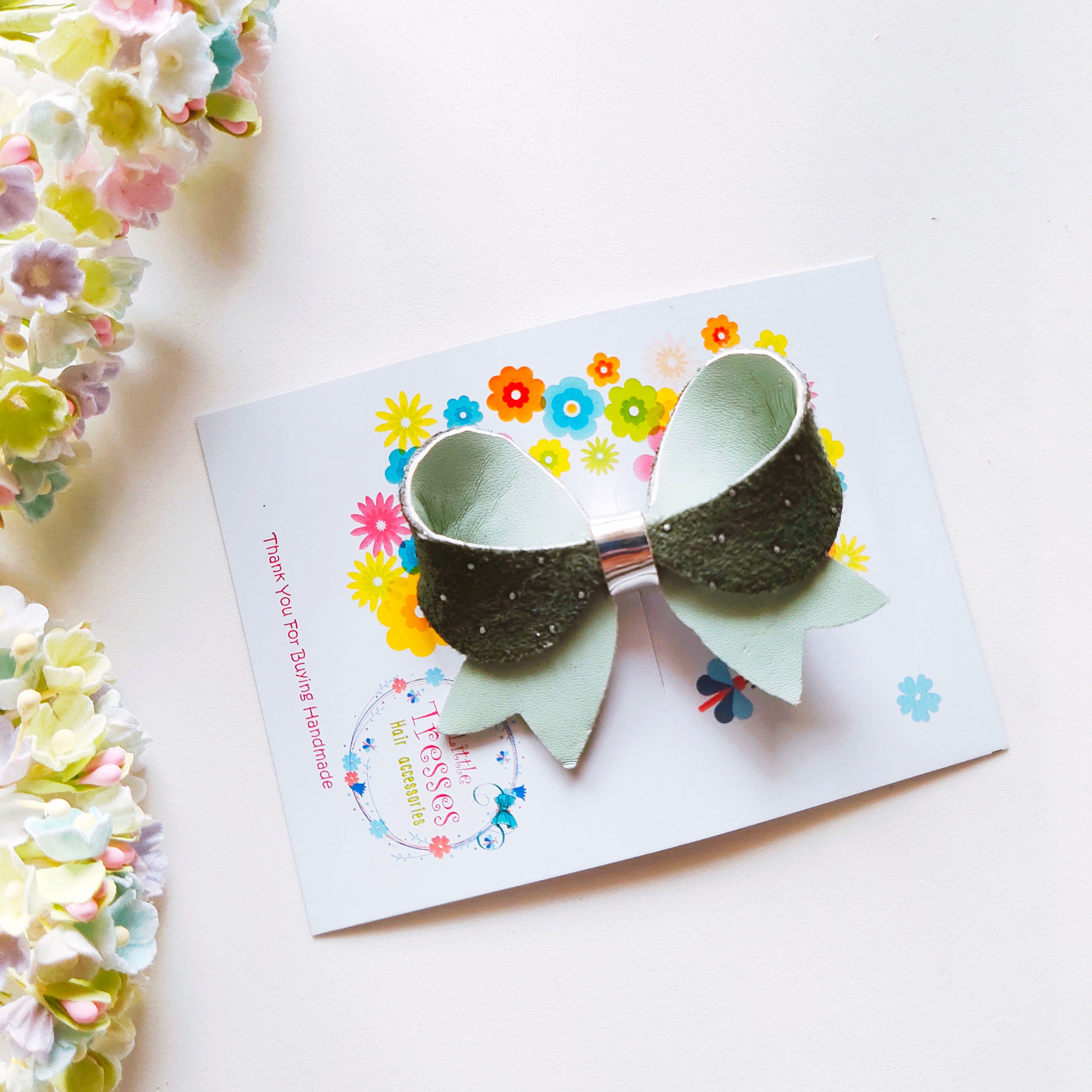 Loopy Bow Clip - Green Polka